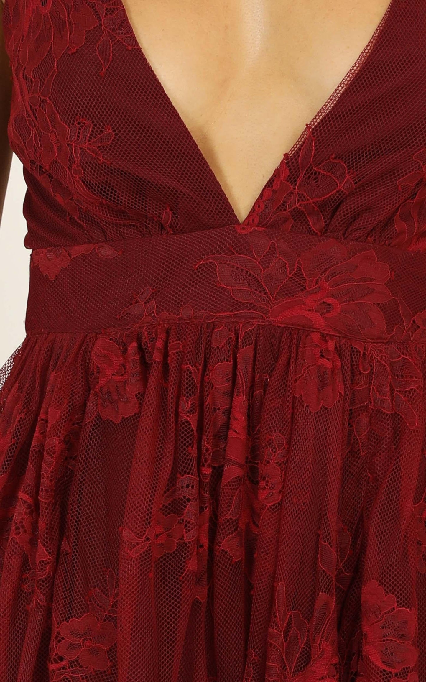 Prom Loving Plunge Maxi Dress in Wine Lace