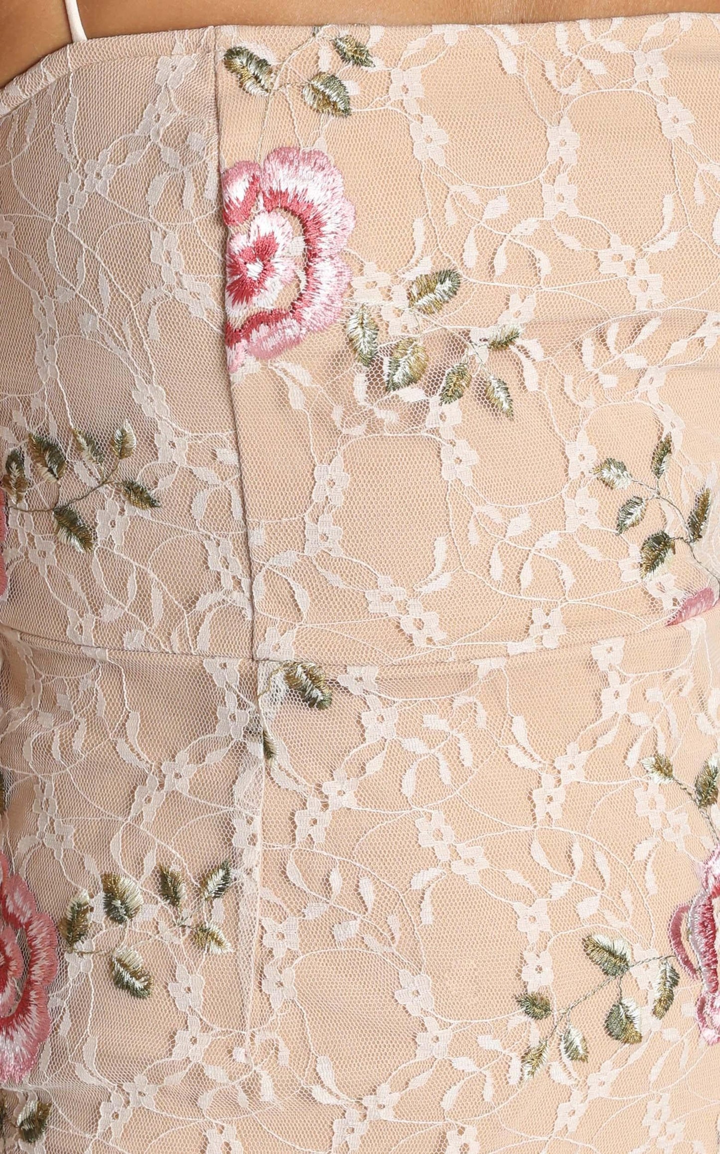 Can We just Talk Dress In Beige Floral Lace