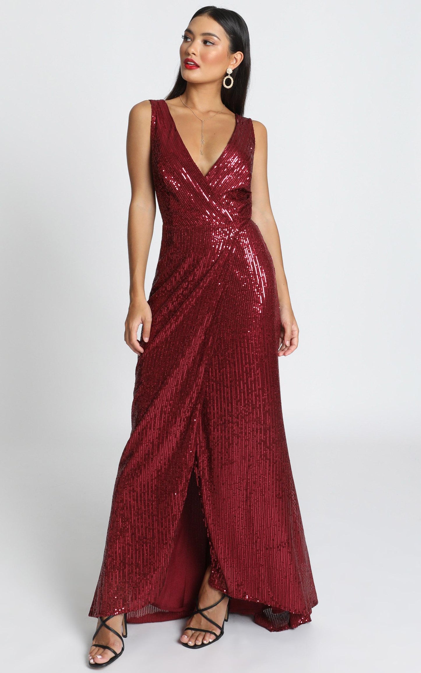 Feeling Pretty Dress In Wine Sequin