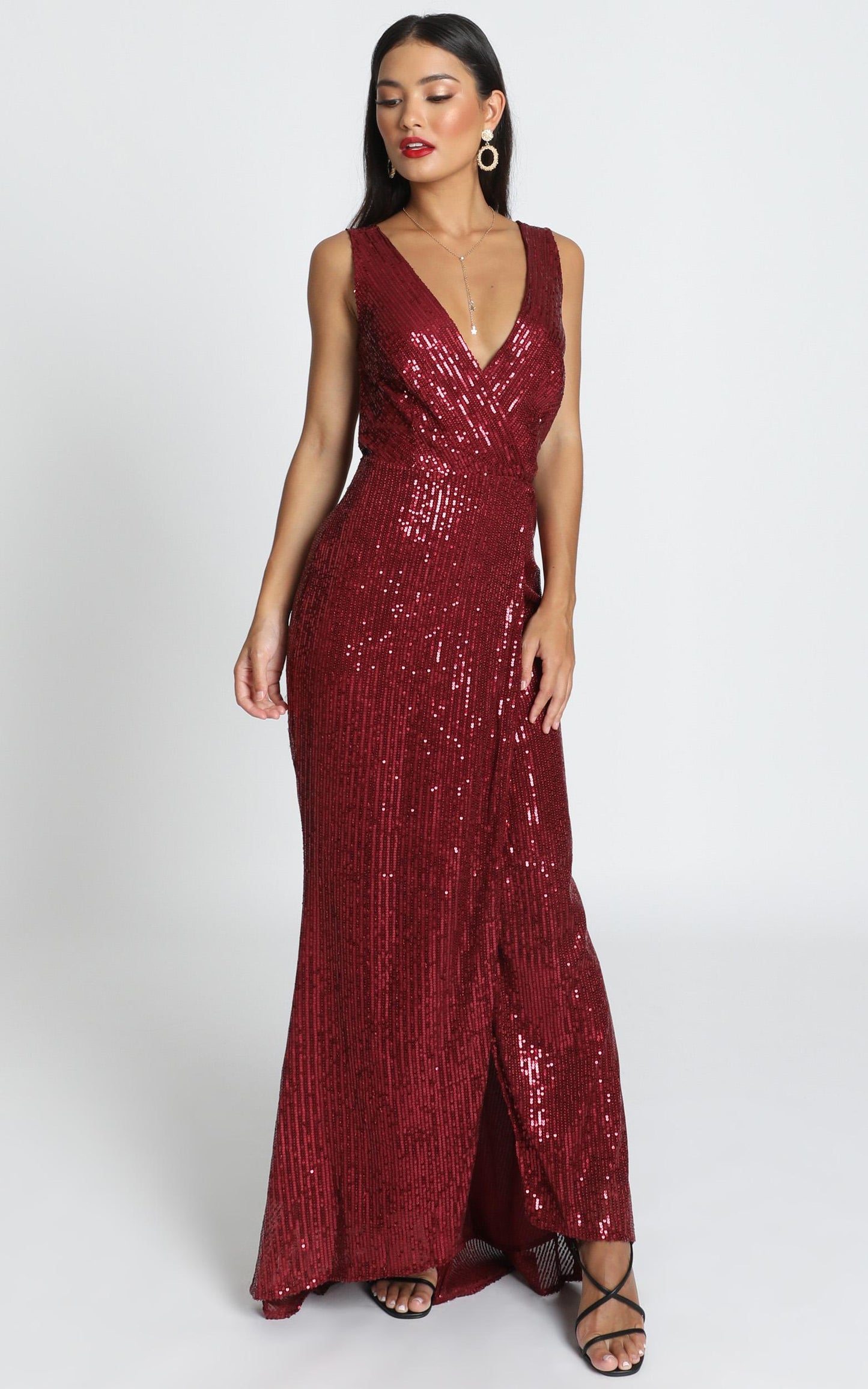 Feeling Pretty Dress In Wine Sequin