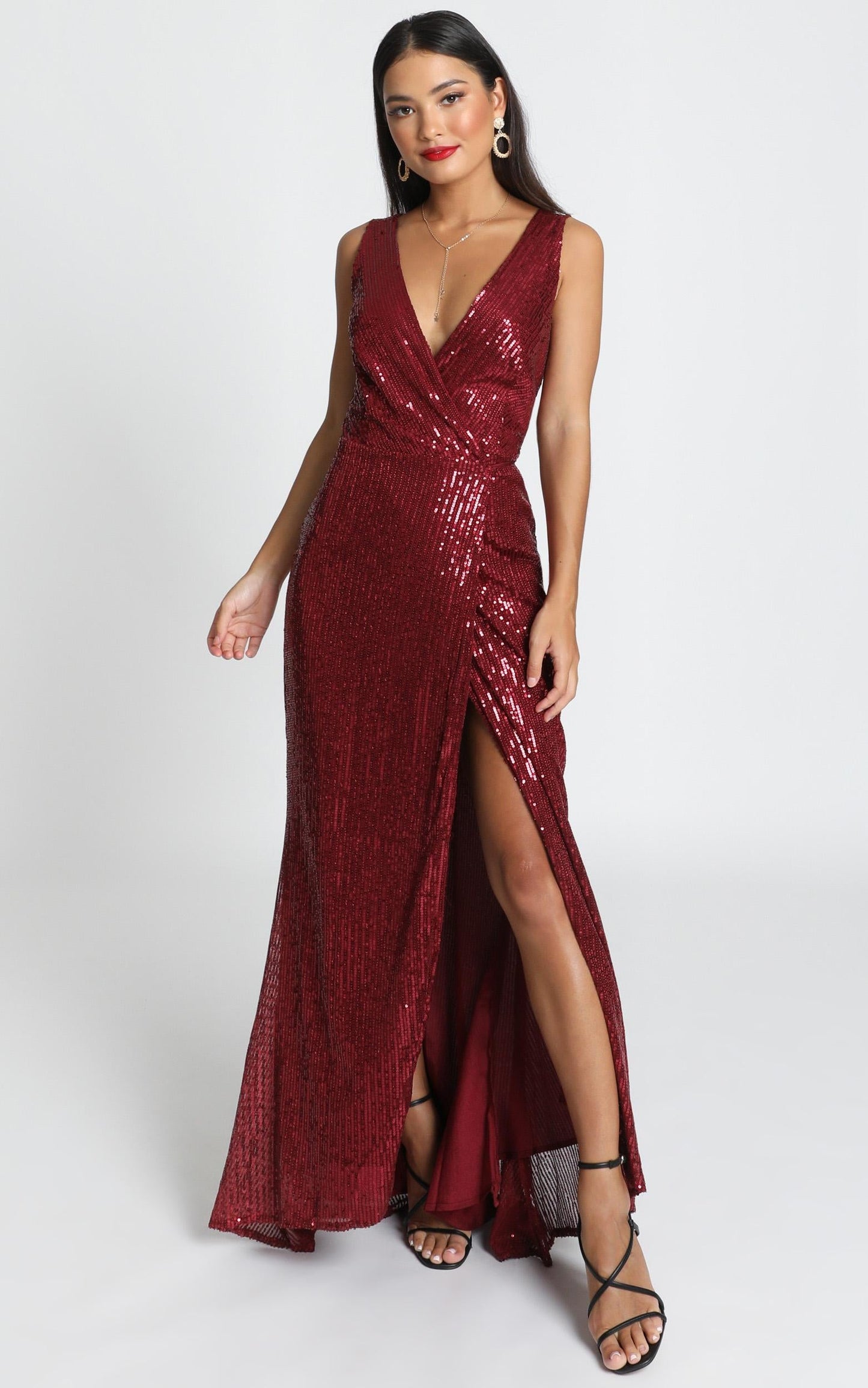 Feeling Pretty Dress In Wine Sequin