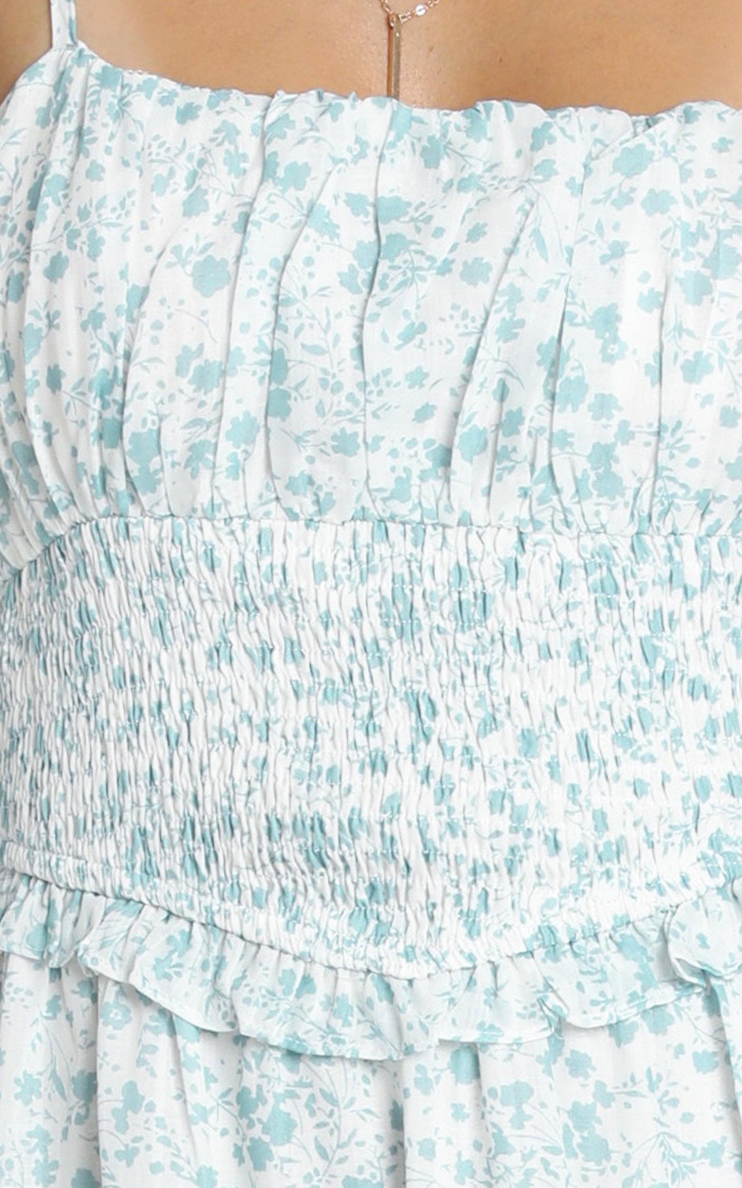Felicia Shirred Waist Mini Dress In Sage Floral