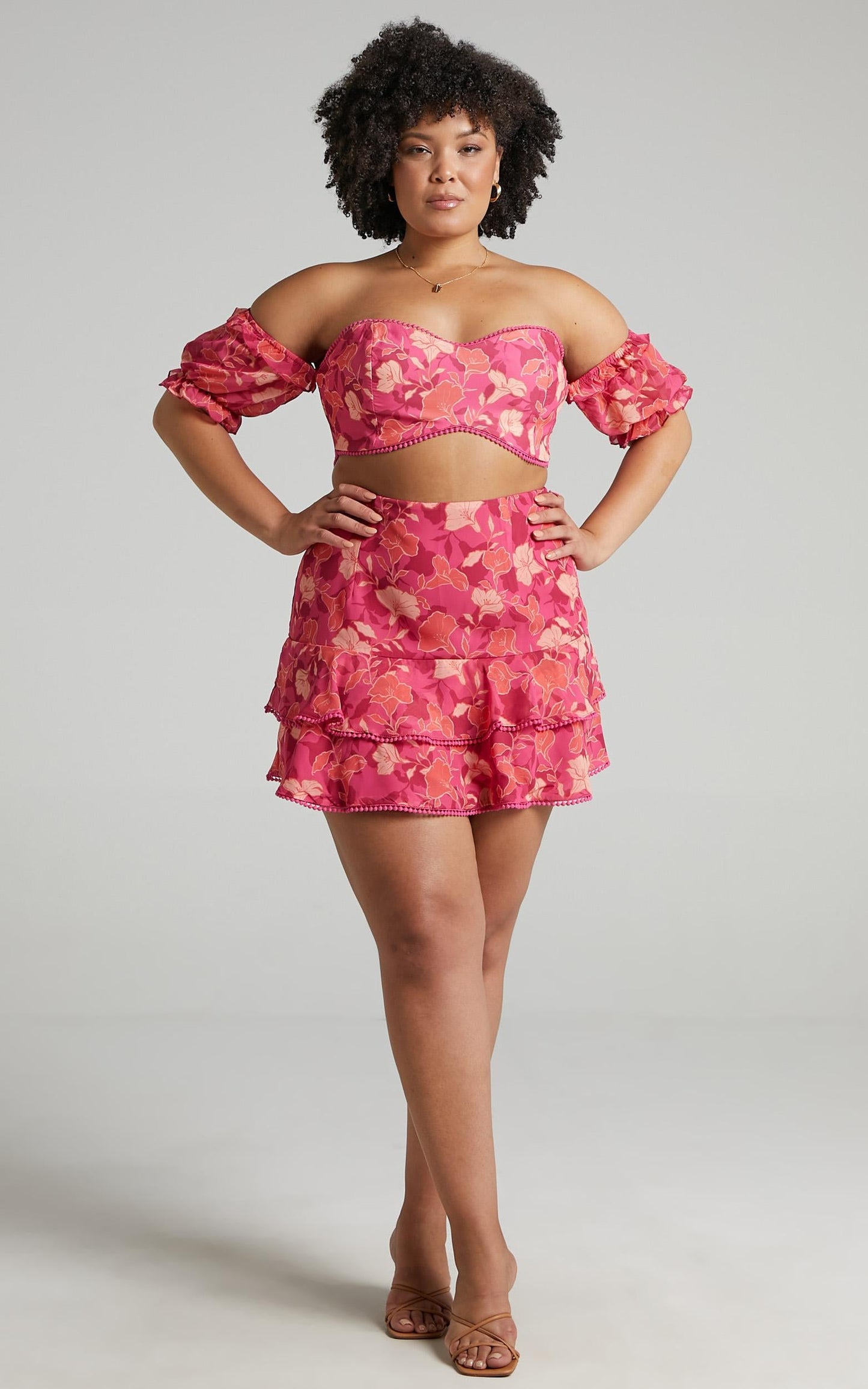 Final Resort Two Piece Ruffle Sleeve Mini Set in Berry Floral