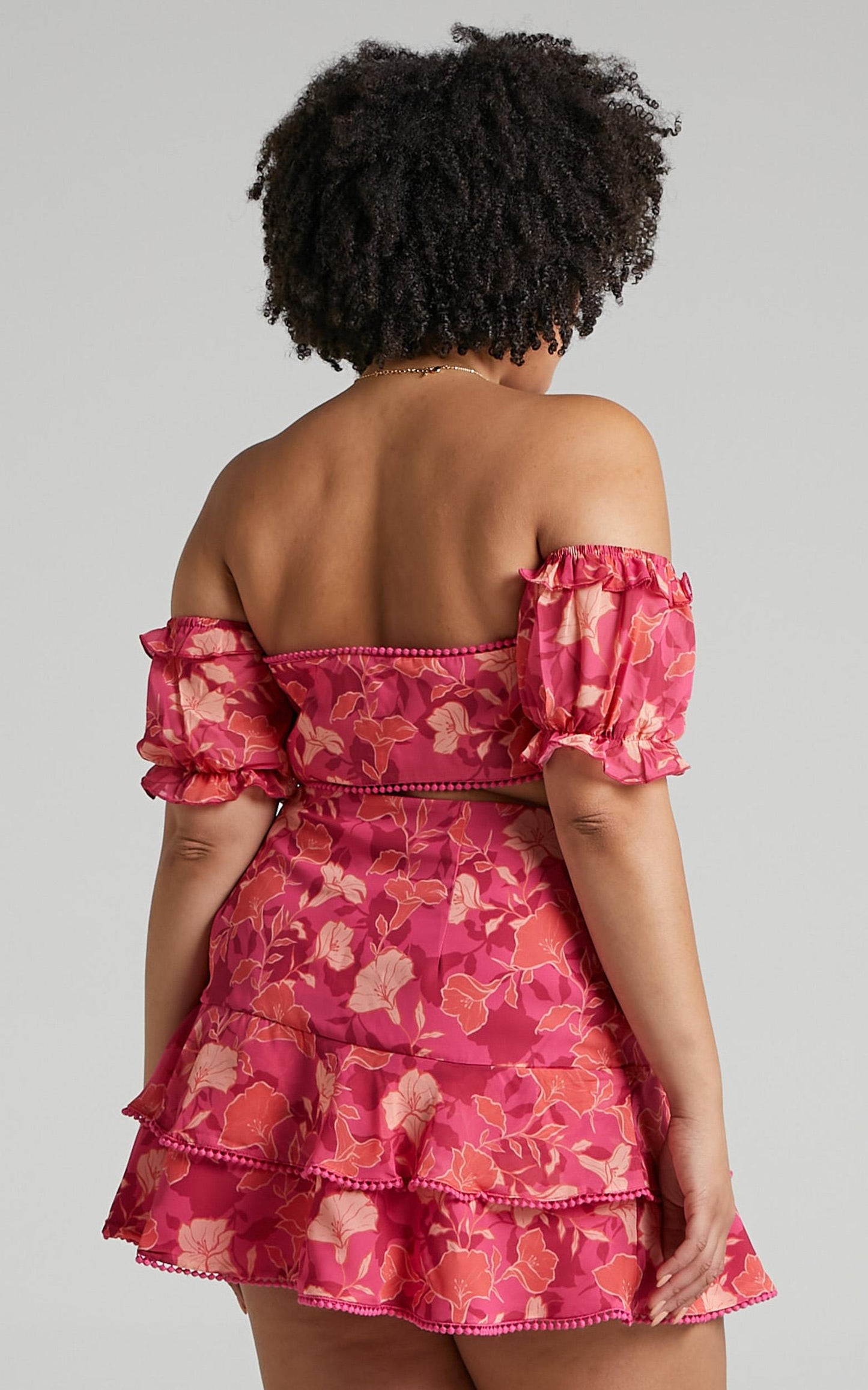 Final Resort Two Piece Ruffle Sleeve Mini Set in Berry Floral