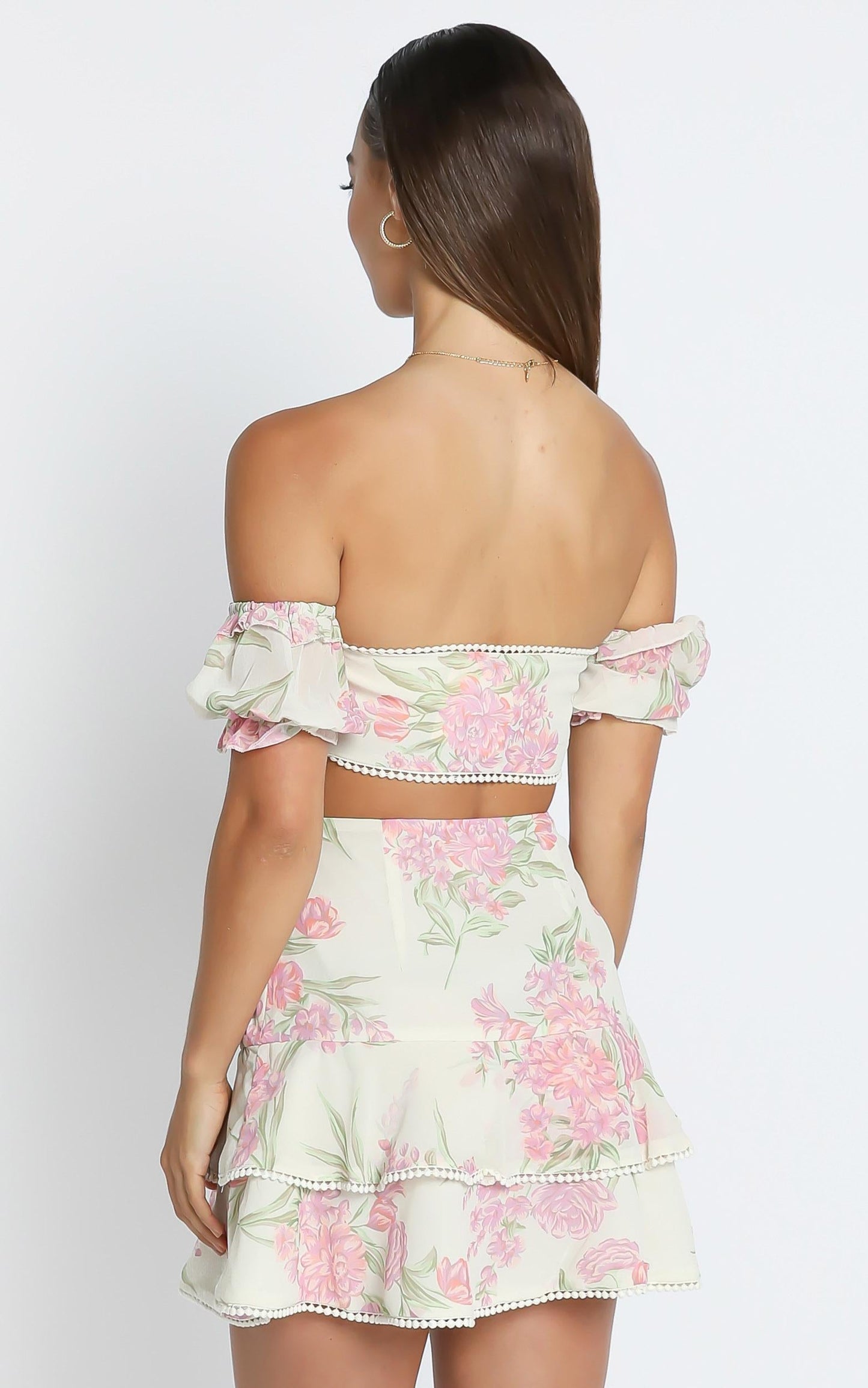Final Resort Two Piece Ruffle Sleeve Mini Set in Cream Floral