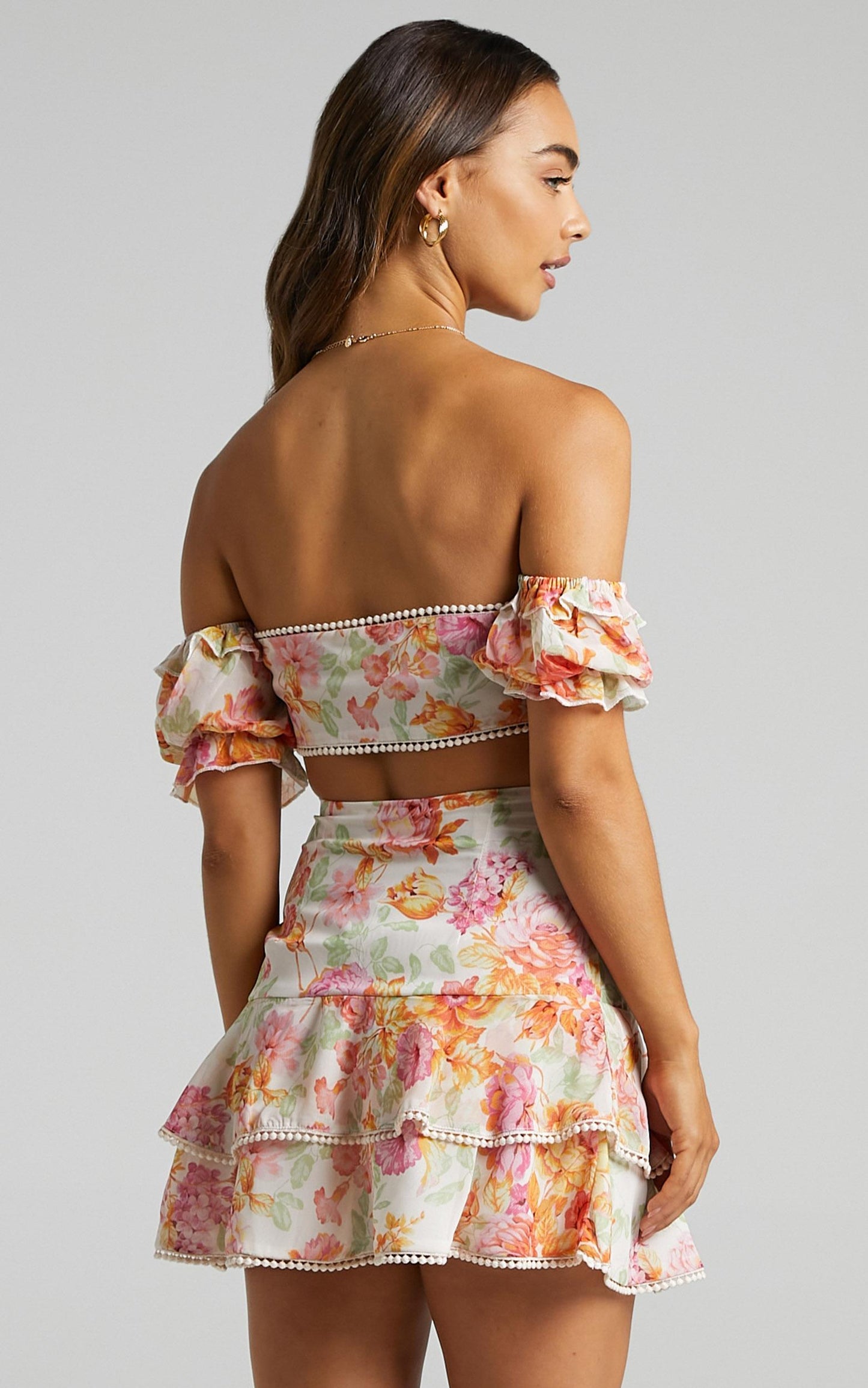 Final Resort Two Piece Ruffle Sleeve Mini Set in Romantic Floral