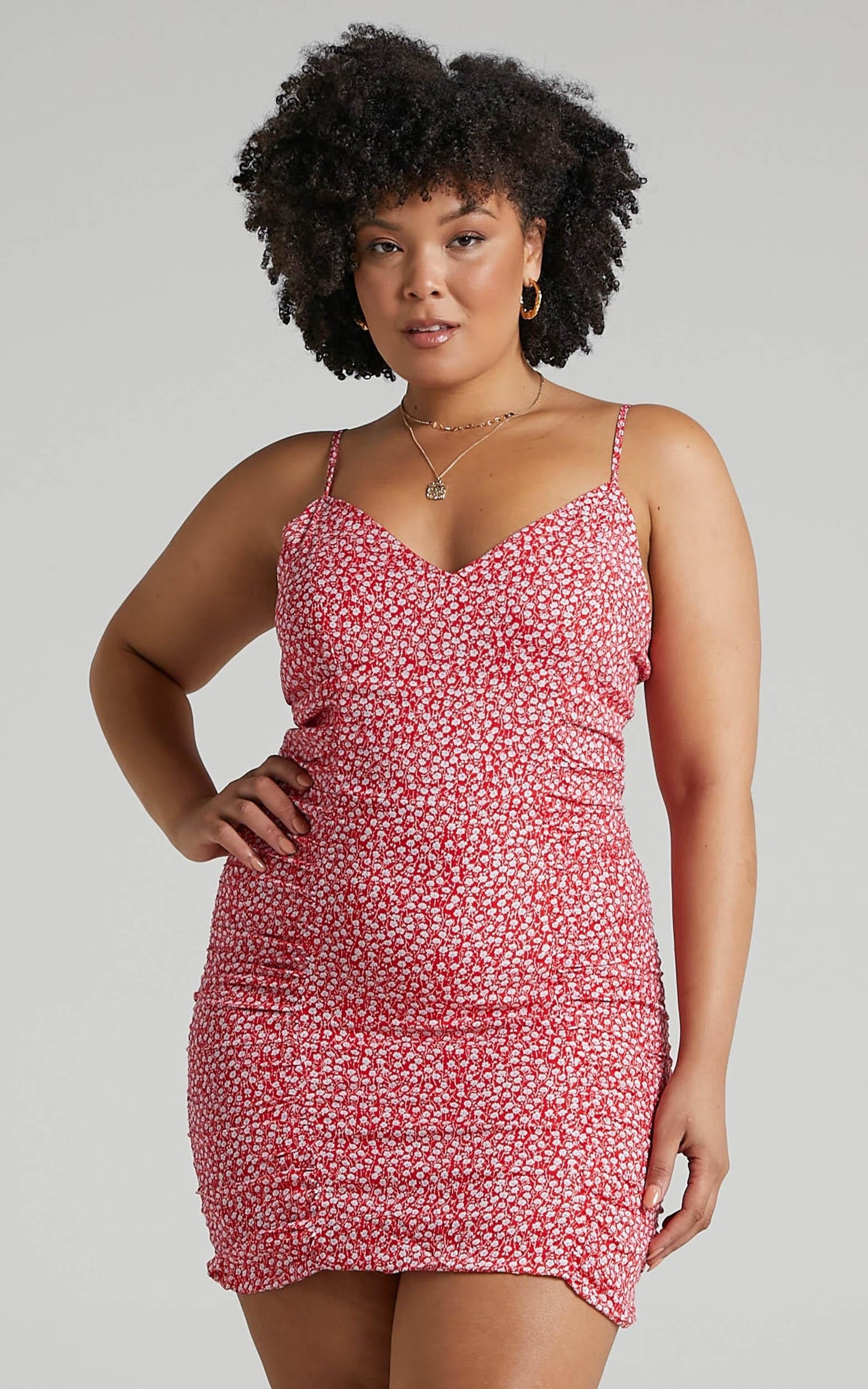 Flaming Star Bodycon Mini Dress in Red Print