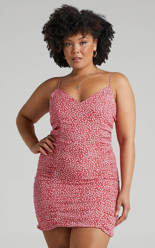 Flaming Star Bodycon Mini Dress in Red Print