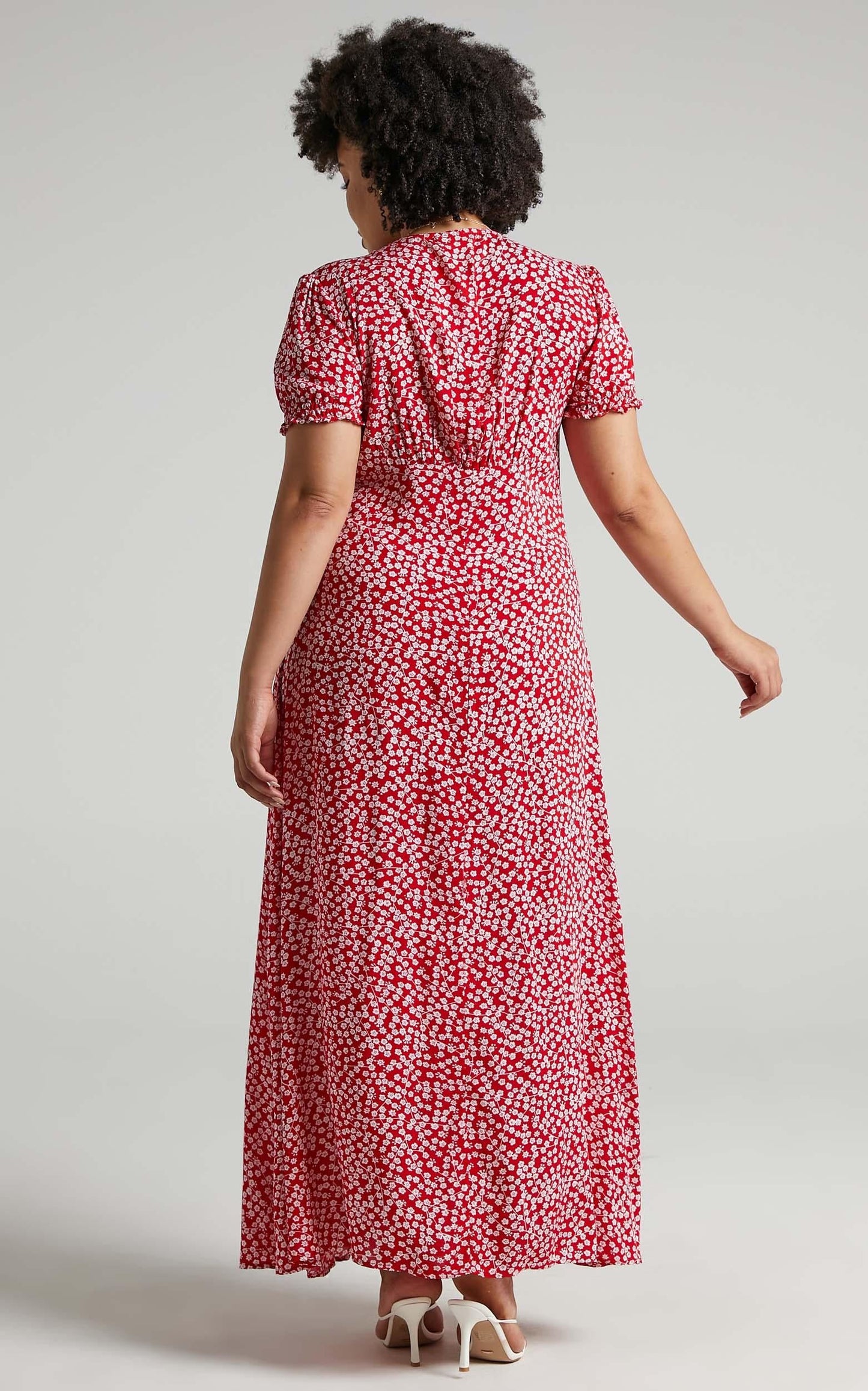 Flaming Hot Button Up V Neck Maxi Dress in Red Floral