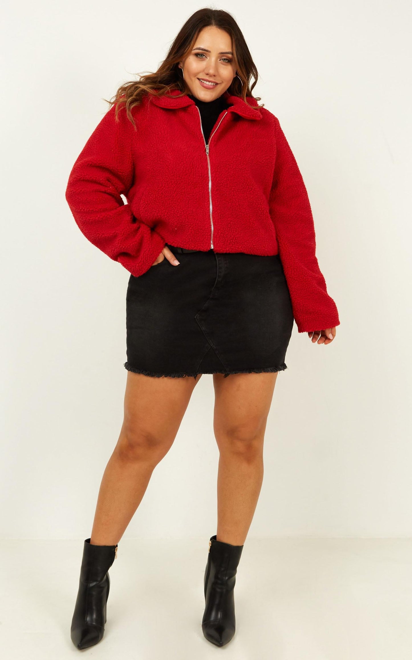 Forever Cuddling Jacket In Red Teddy