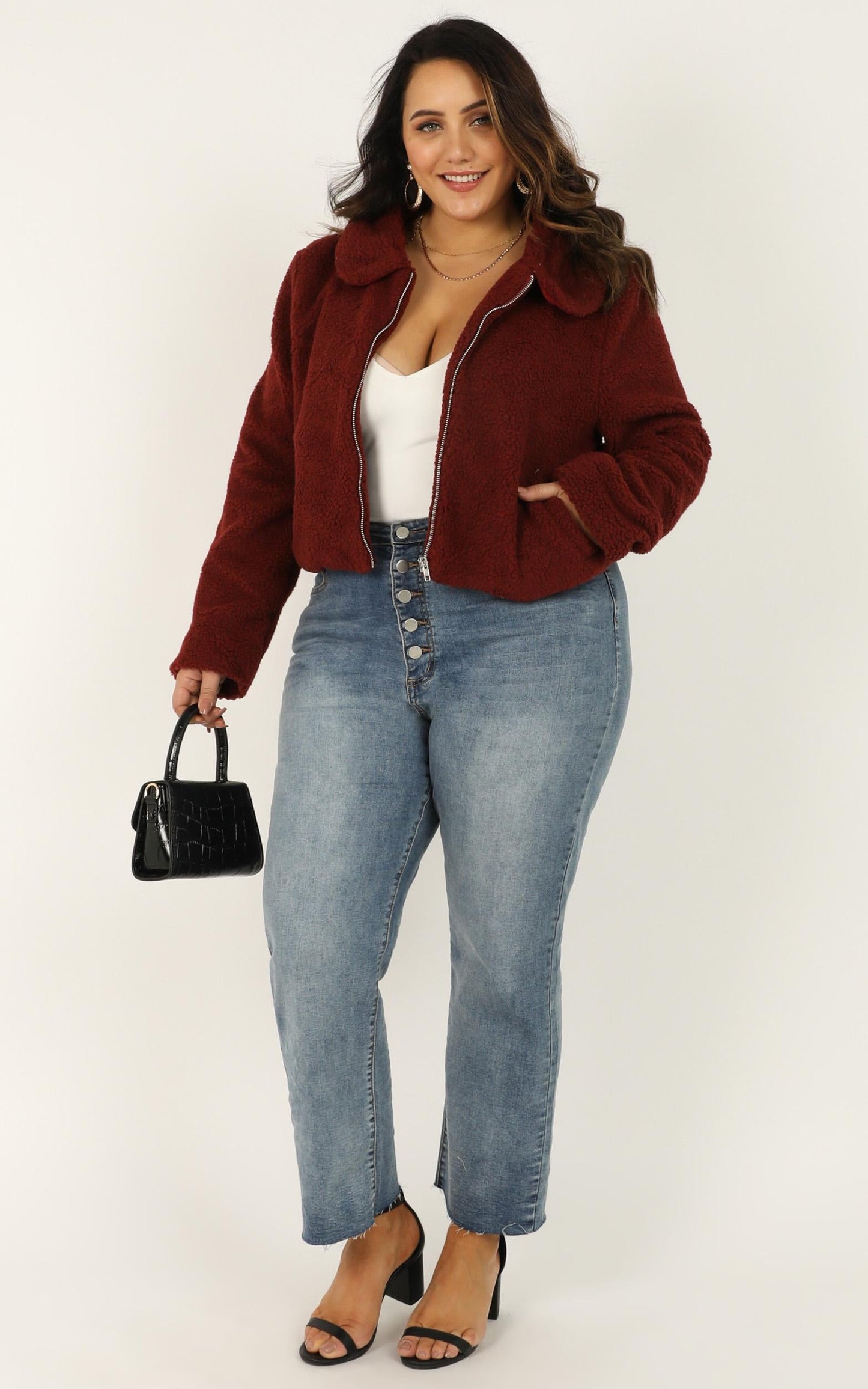 Forever Cuddling Jacket In Wine Teddy