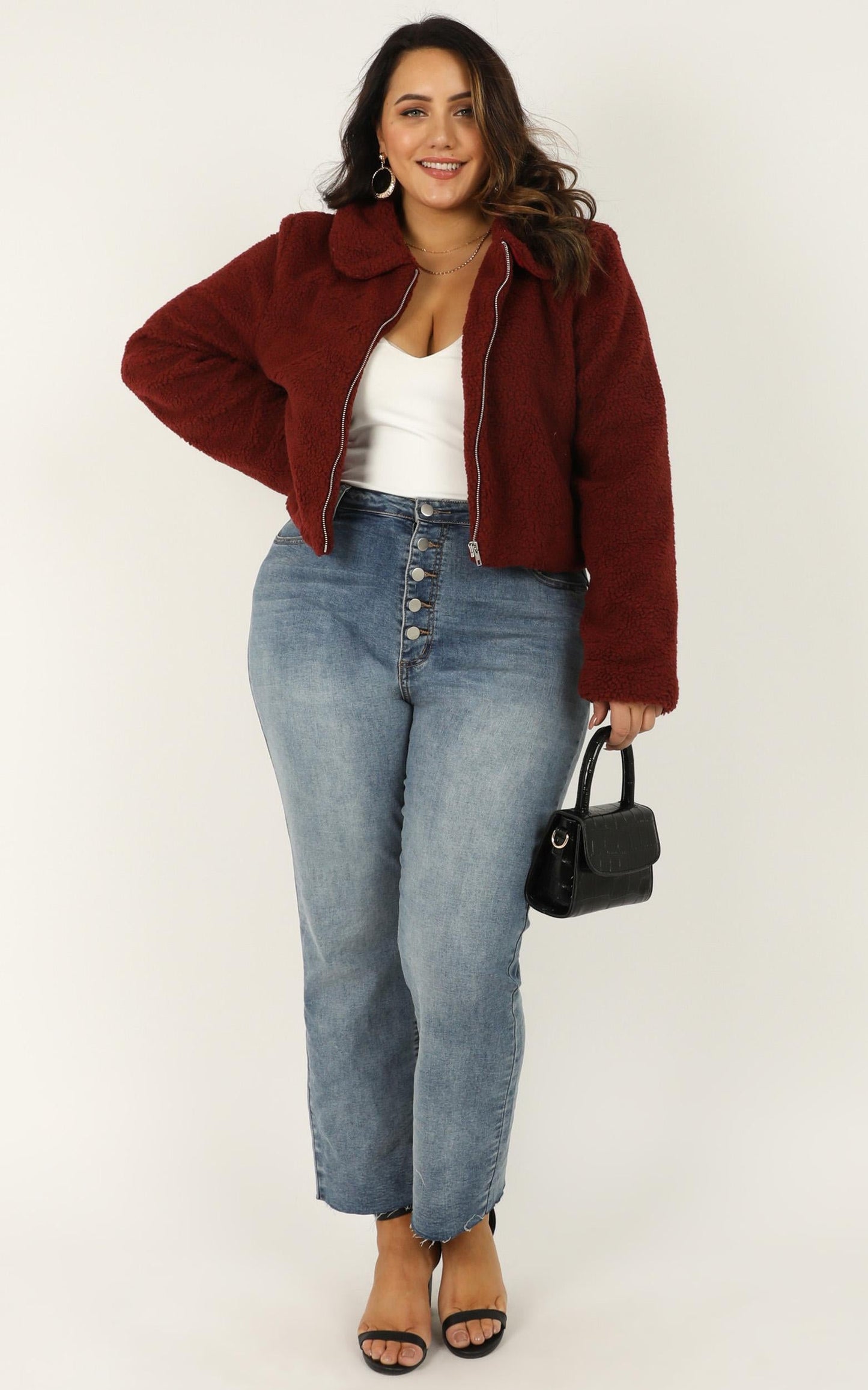 Forever Cuddling Jacket In Wine Teddy