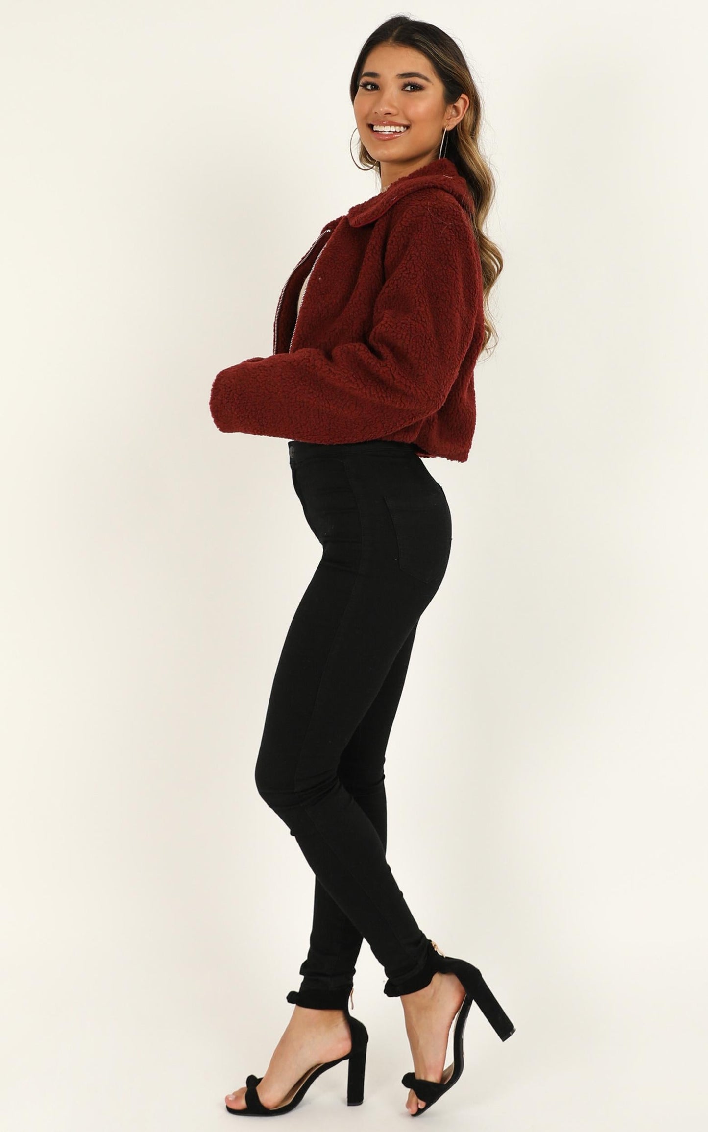 Forever Cuddling Jacket In Wine Teddy