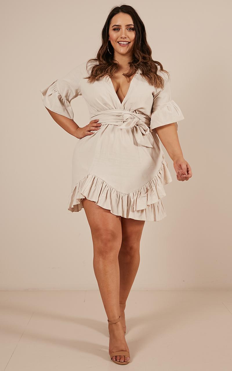 Free Mind Dress In Beige Linen Look
