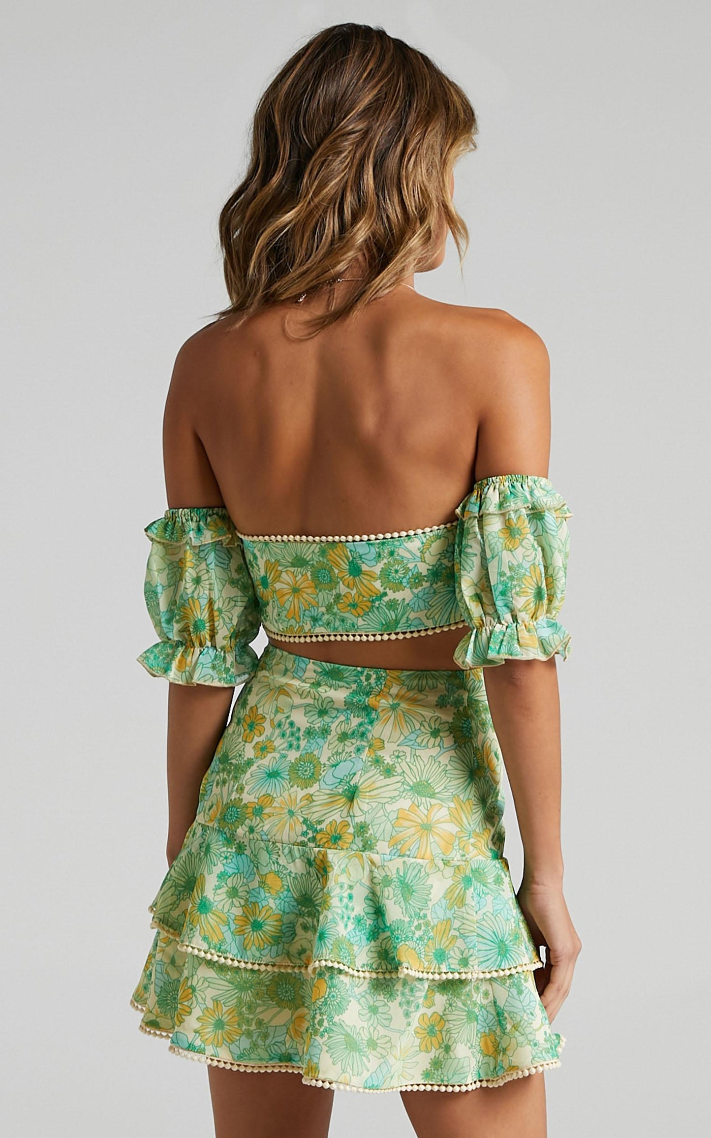 Final Resort Two Piece Ruffle Sleeve Mini Set in Fresh Floral