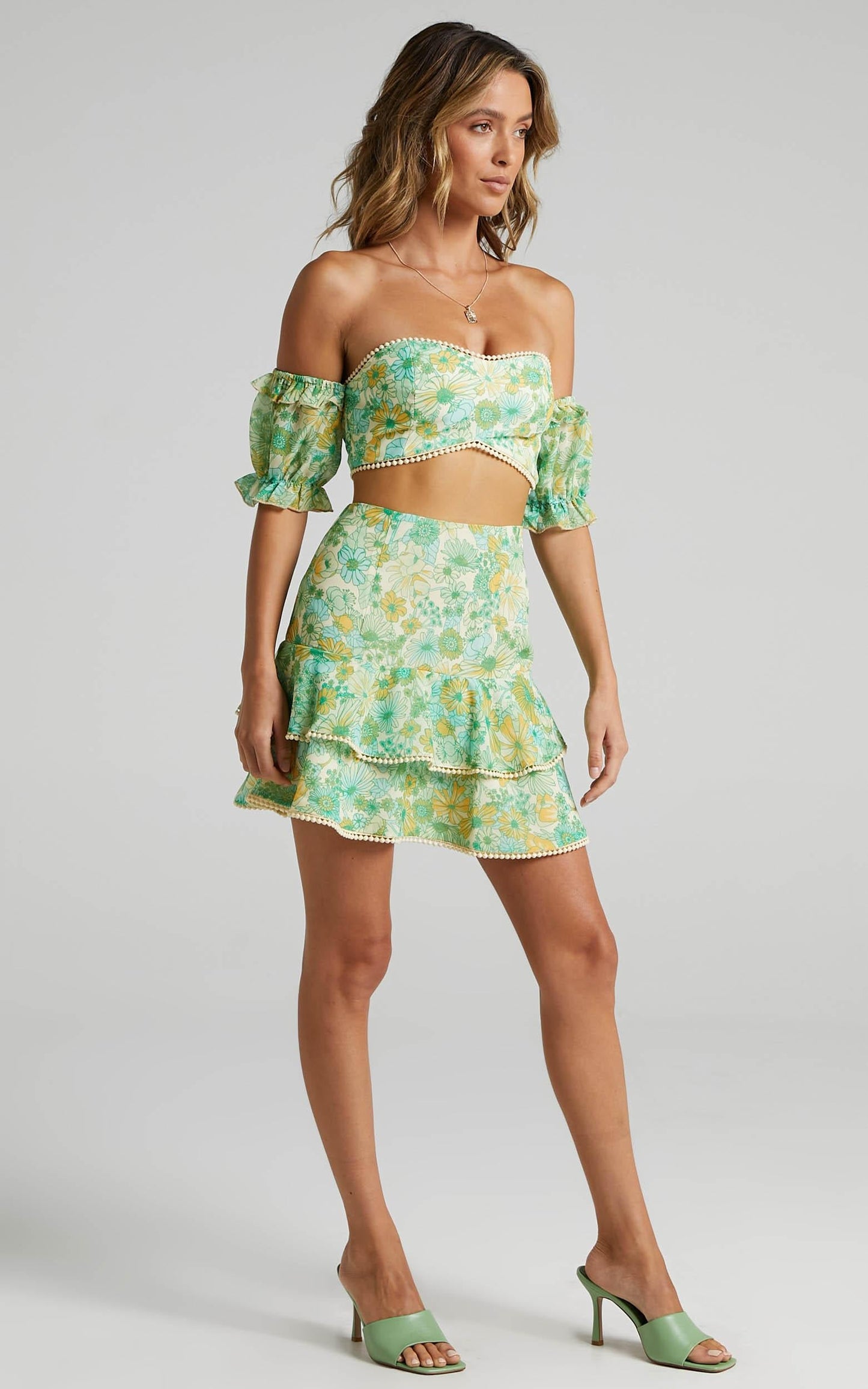 Final Resort Two Piece Ruffle Sleeve Mini Set in Fresh Floral