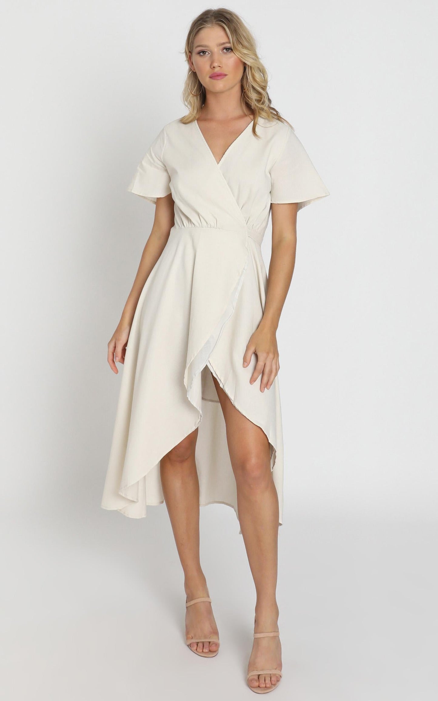 Fresh Look Wrap Maxi Dress In Beige Linen