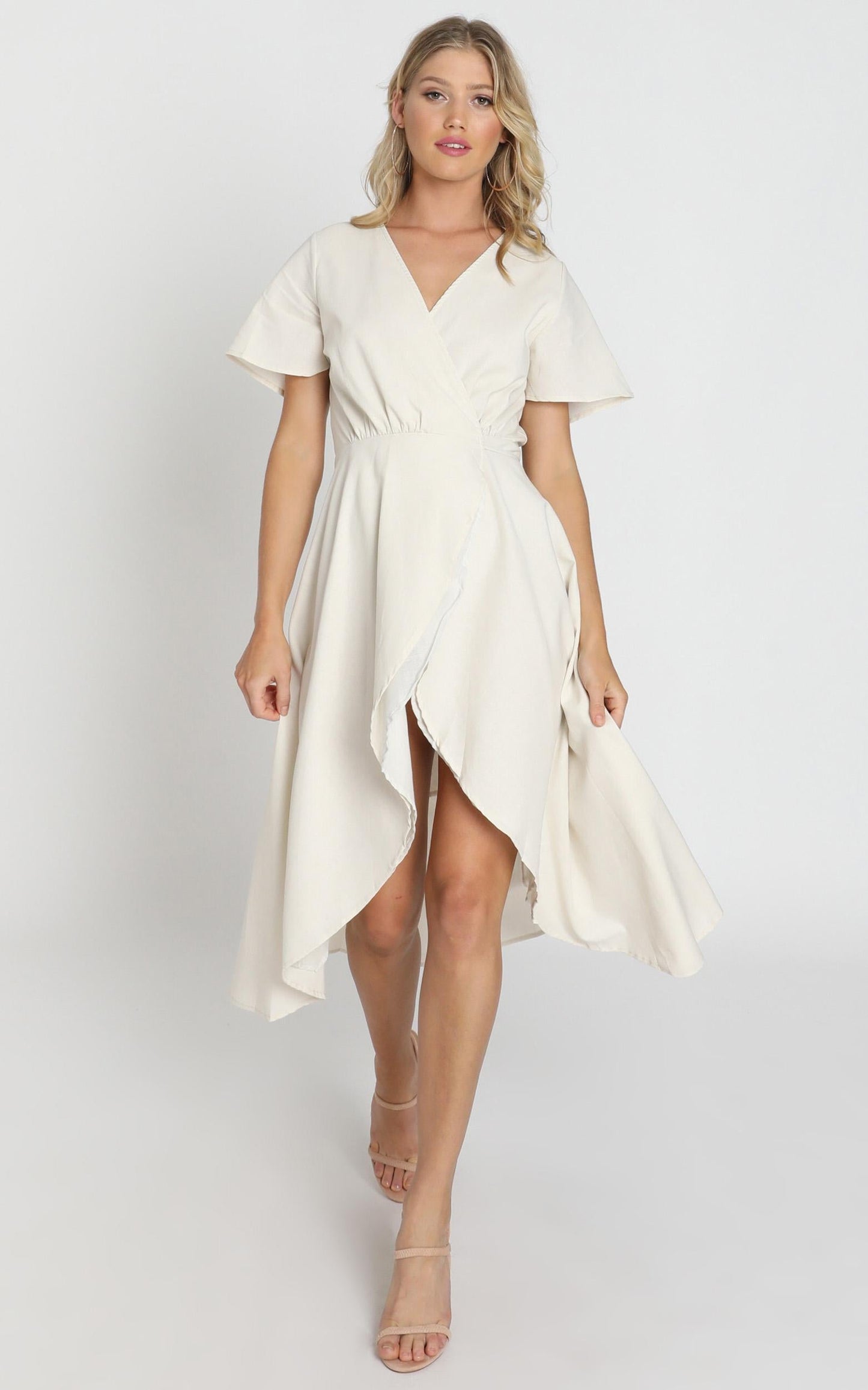 Fresh Look Wrap Maxi Dress In Beige Linen