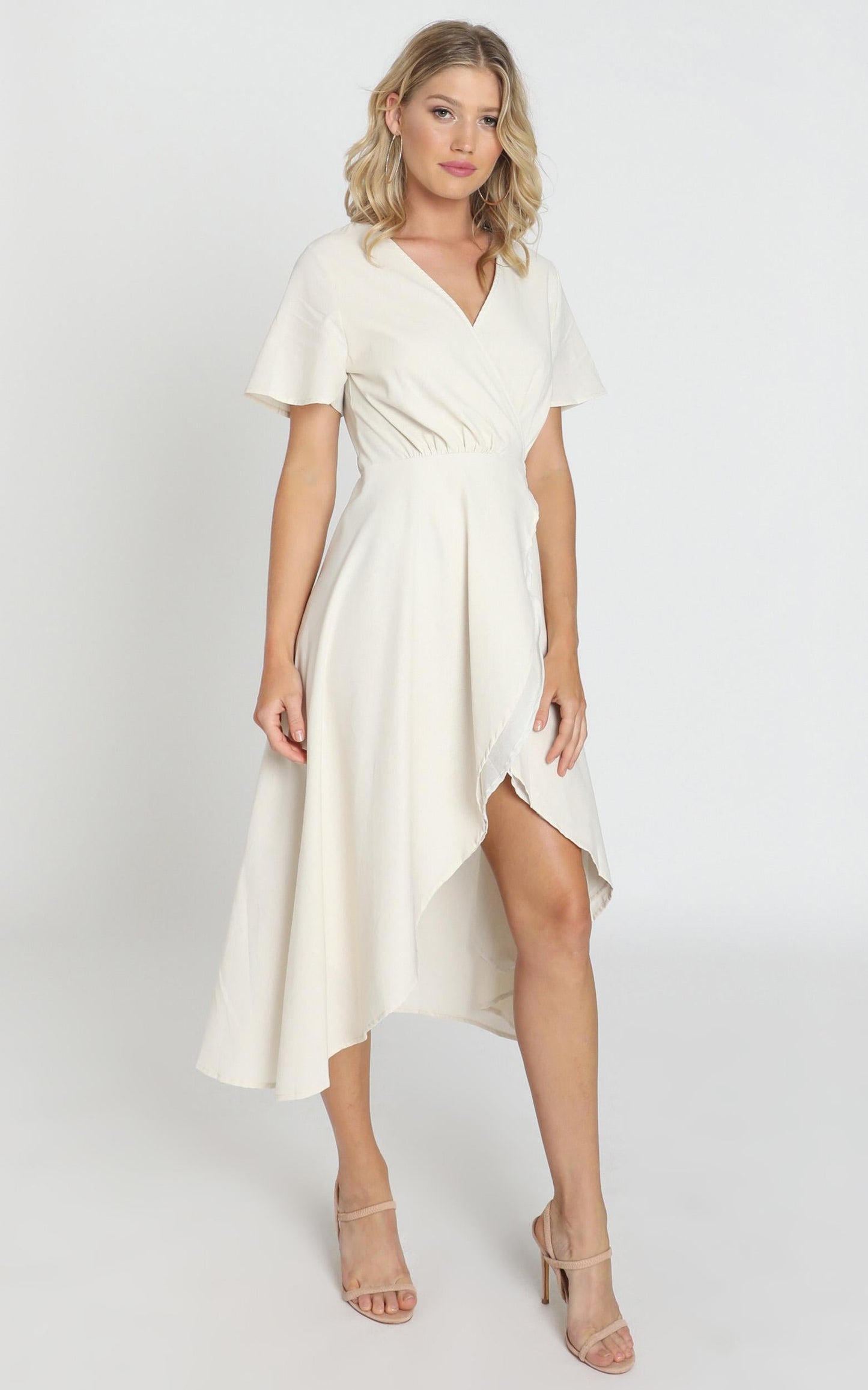Fresh Look Wrap Maxi Dress In Beige Linen