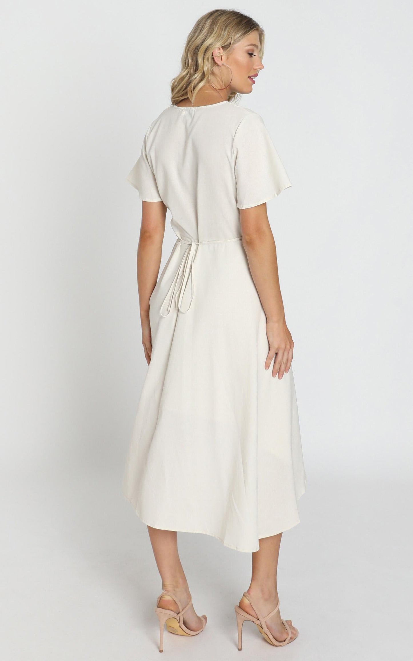 Fresh Look Wrap Maxi Dress In Beige Linen