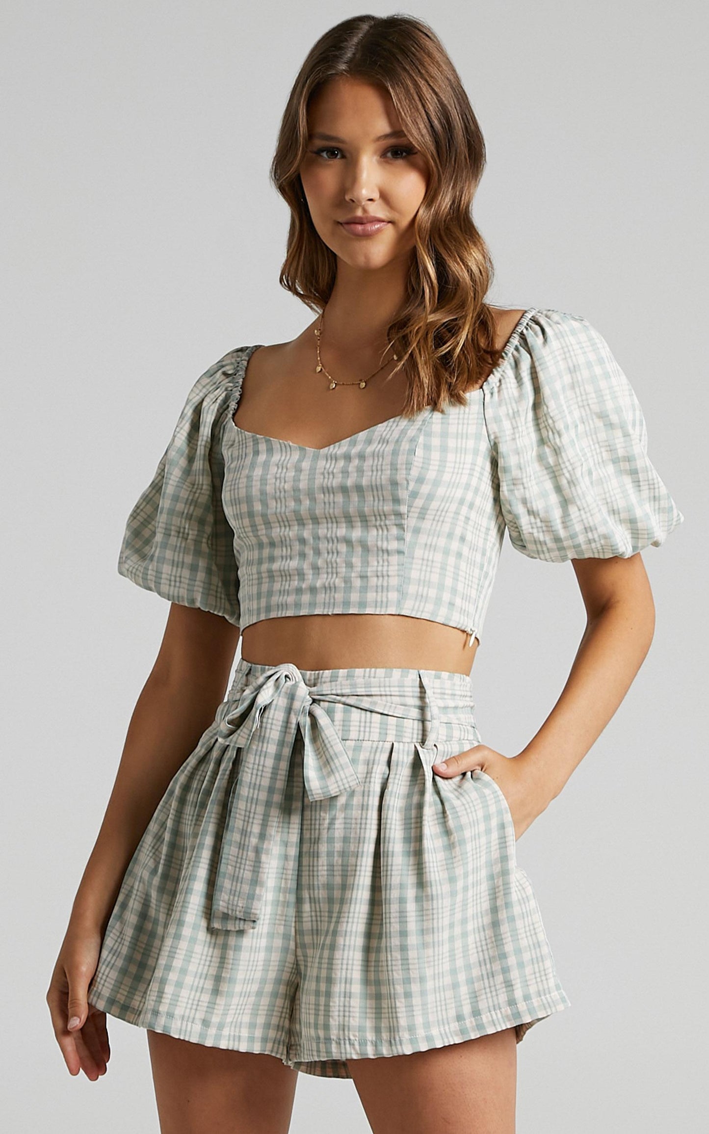 Fringilla Top in Sage Check