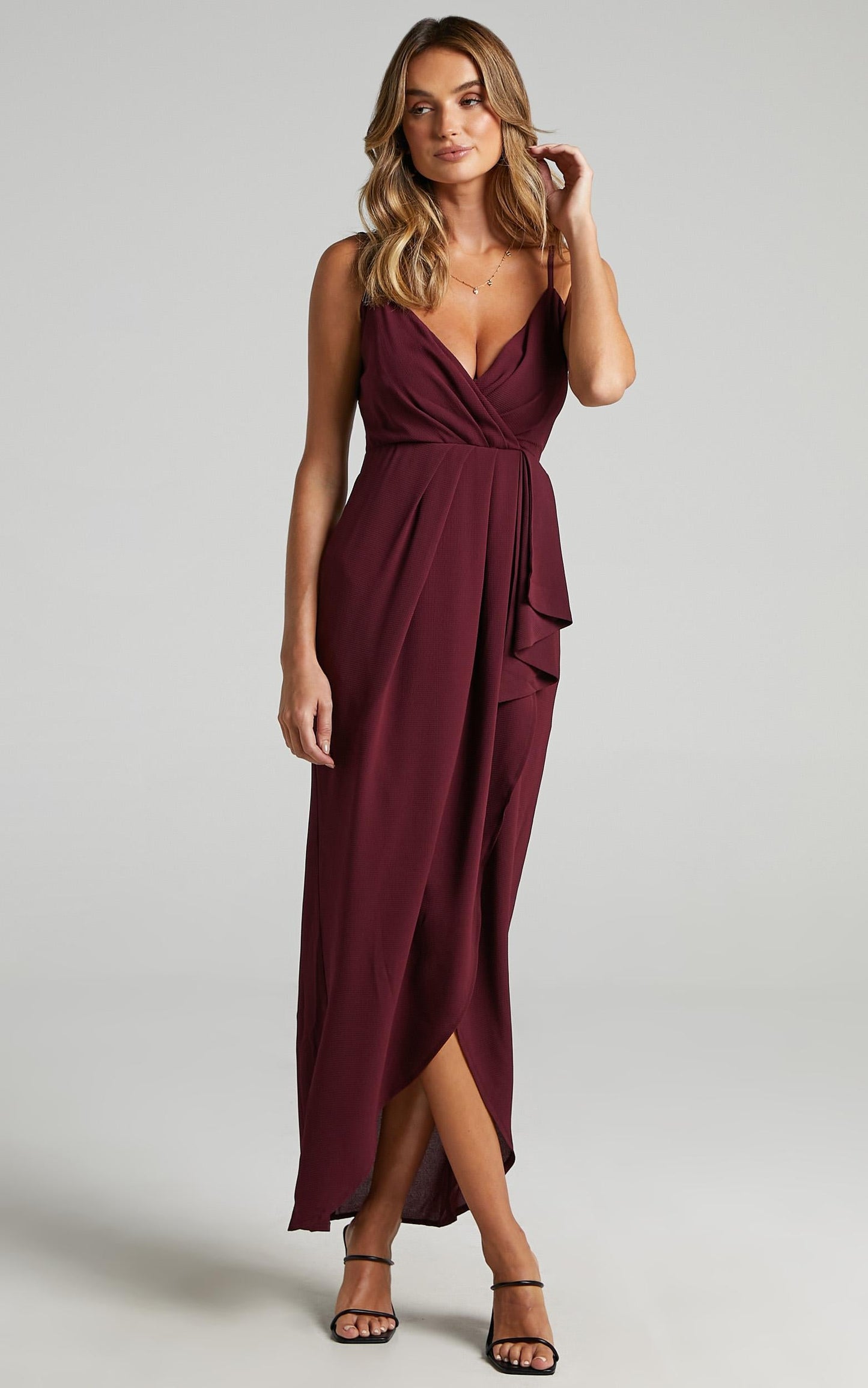 Gave Me You Midi Dress - Wrap Tulip Hem Dress in Wine