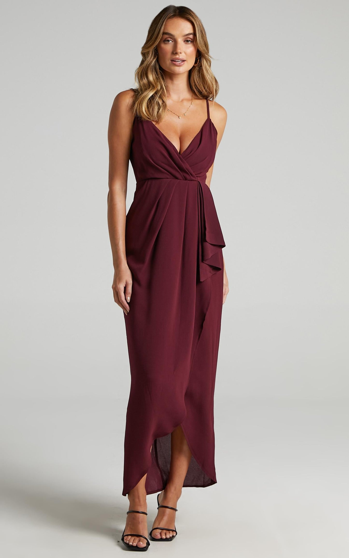 Gave Me You Midi Dress - Wrap Tulip Hem Dress in Wine