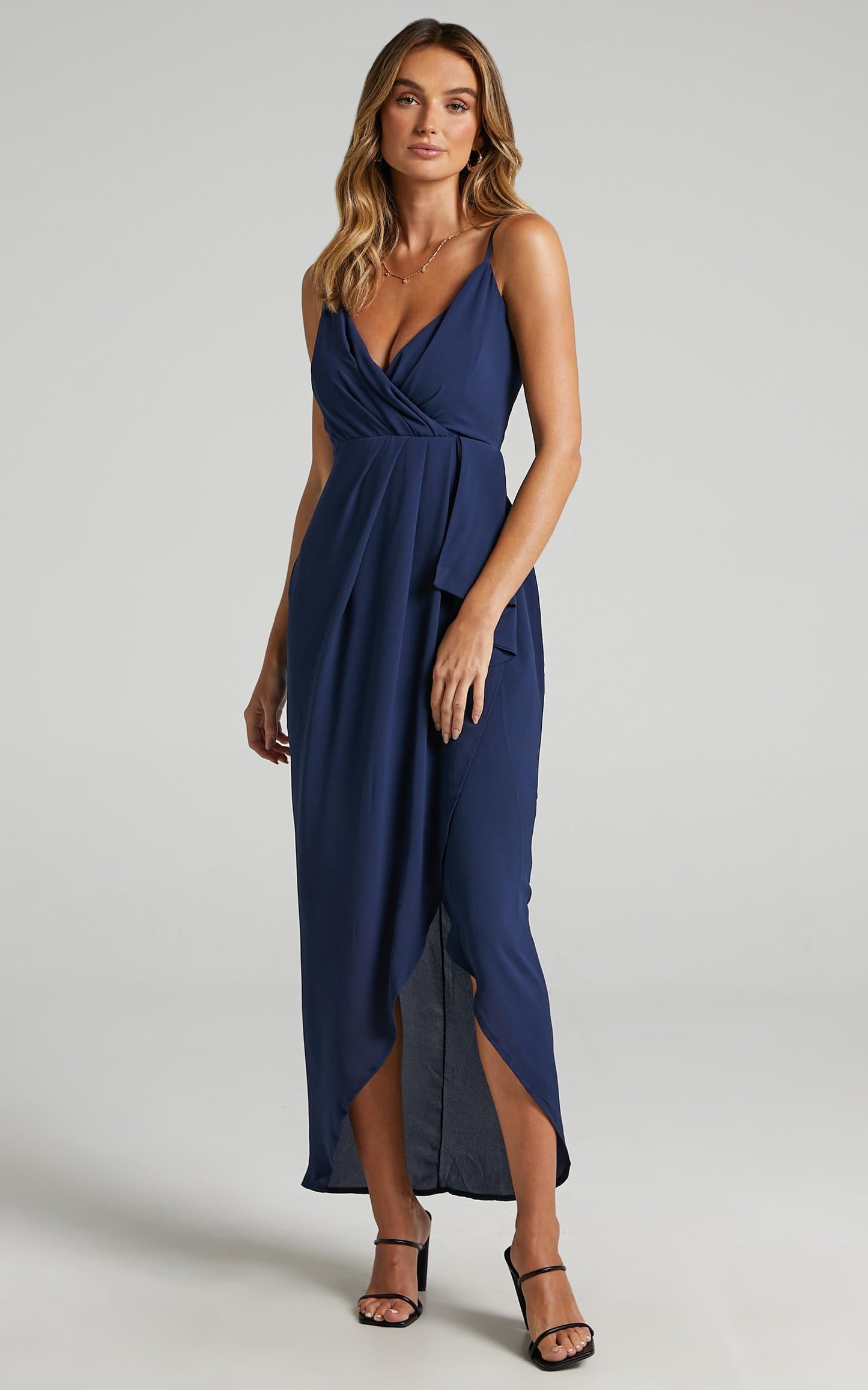 Gave Me You Midi Dress - Wrap Tulip Hem Dress in Navy
