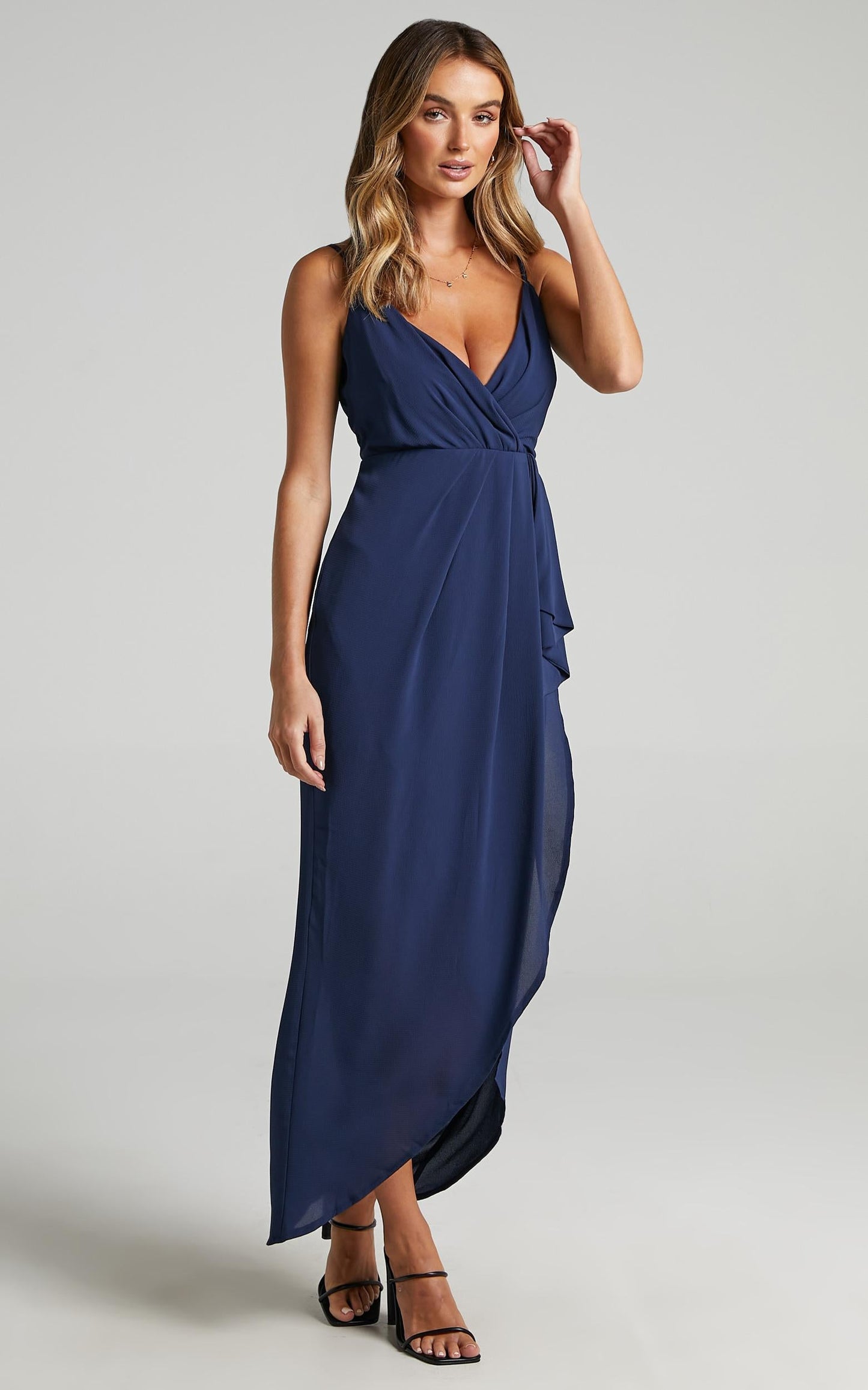 Gave Me You Midi Dress - Wrap Tulip Hem Dress in Navy