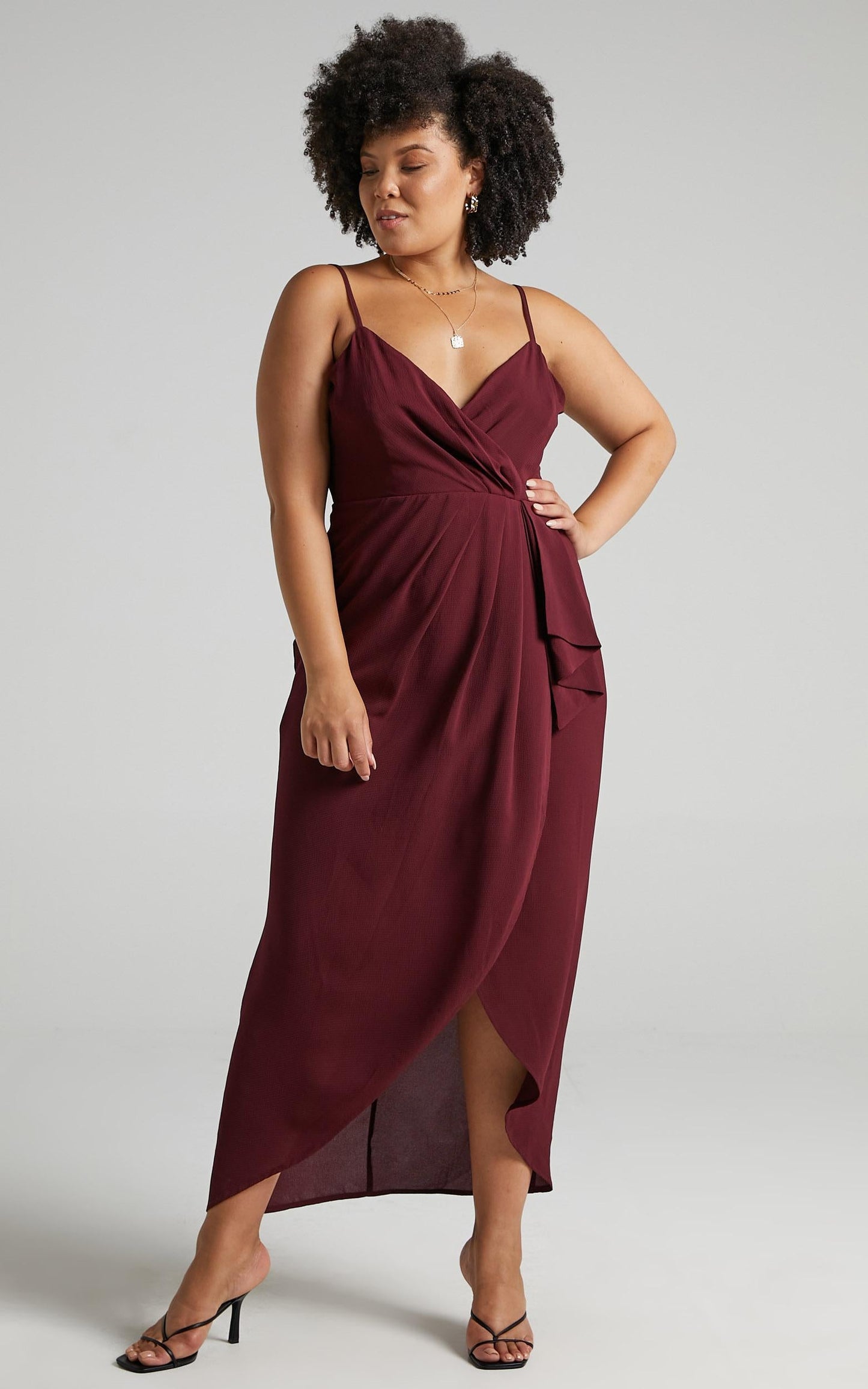 Gave Me You Midi Dress - Wrap Tulip Hem Dress in Wine