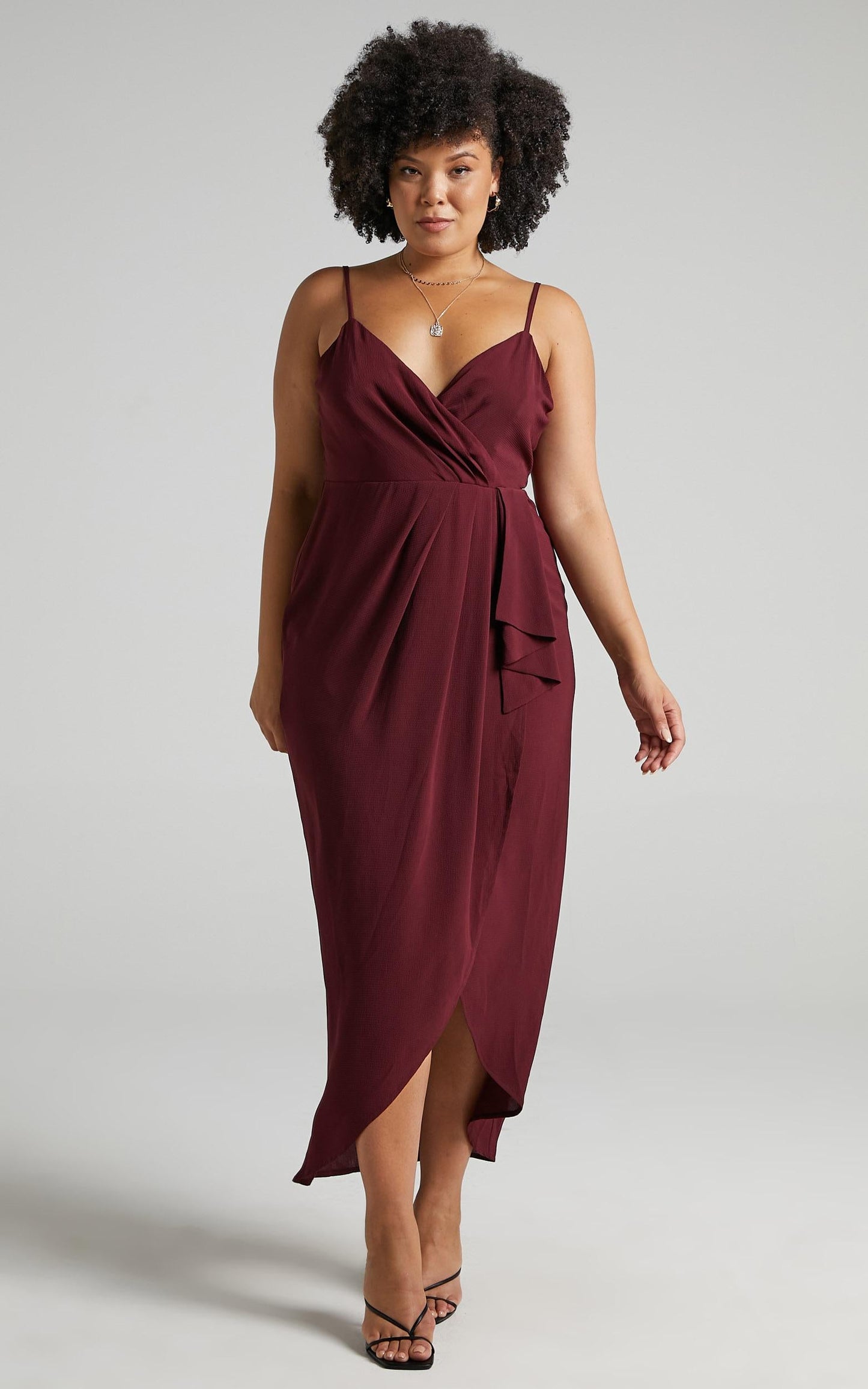 Gave Me You Midi Dress - Wrap Tulip Hem Dress in Wine
