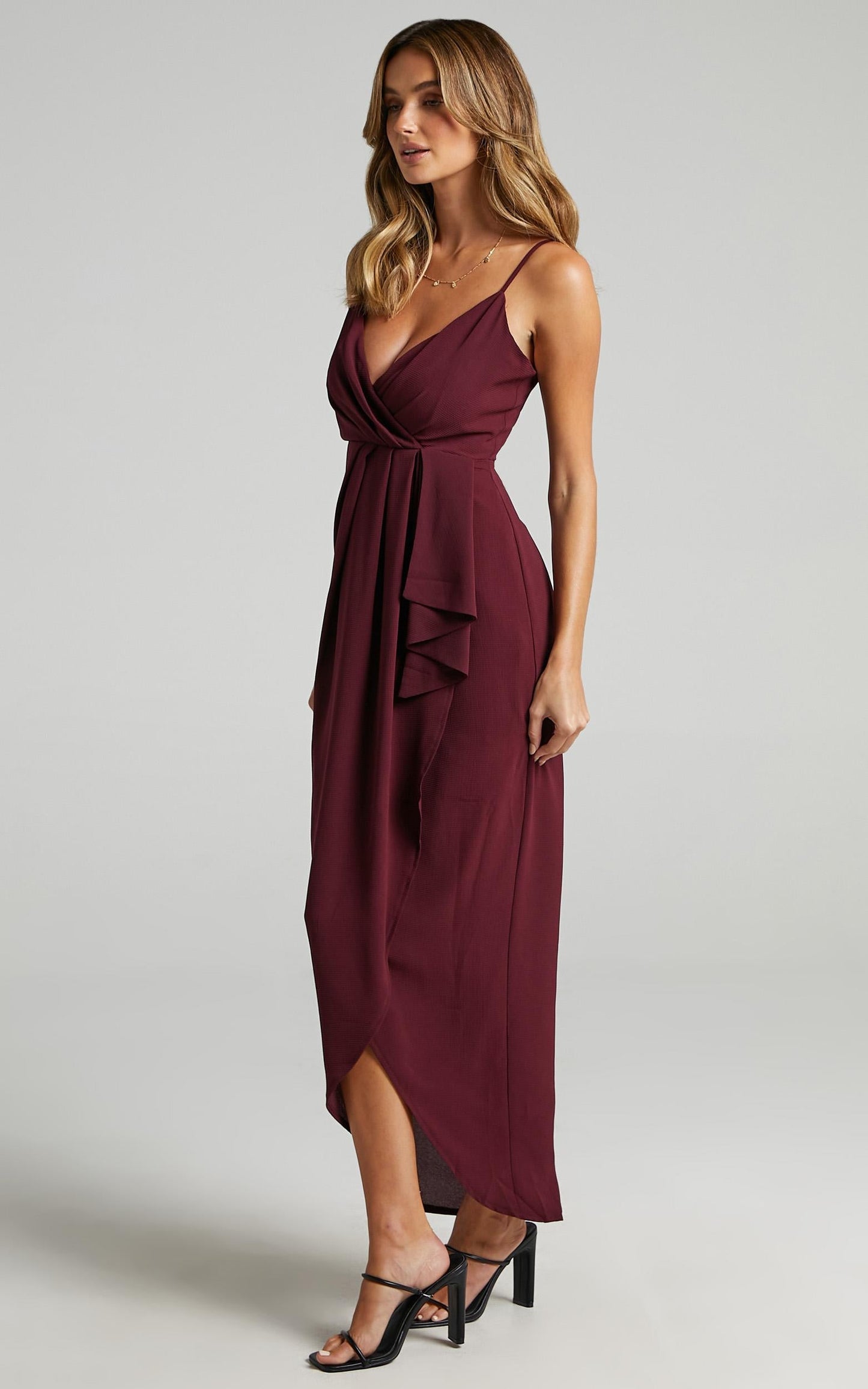 Gave Me You Midi Dress - Wrap Tulip Hem Dress in Wine