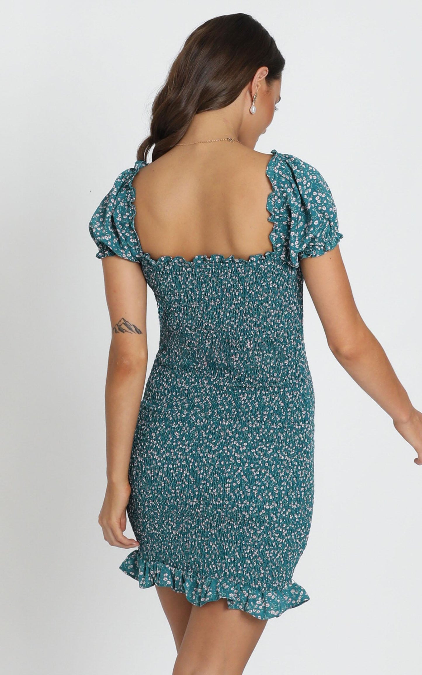 Gemma Ruched Dress in Teal Floral