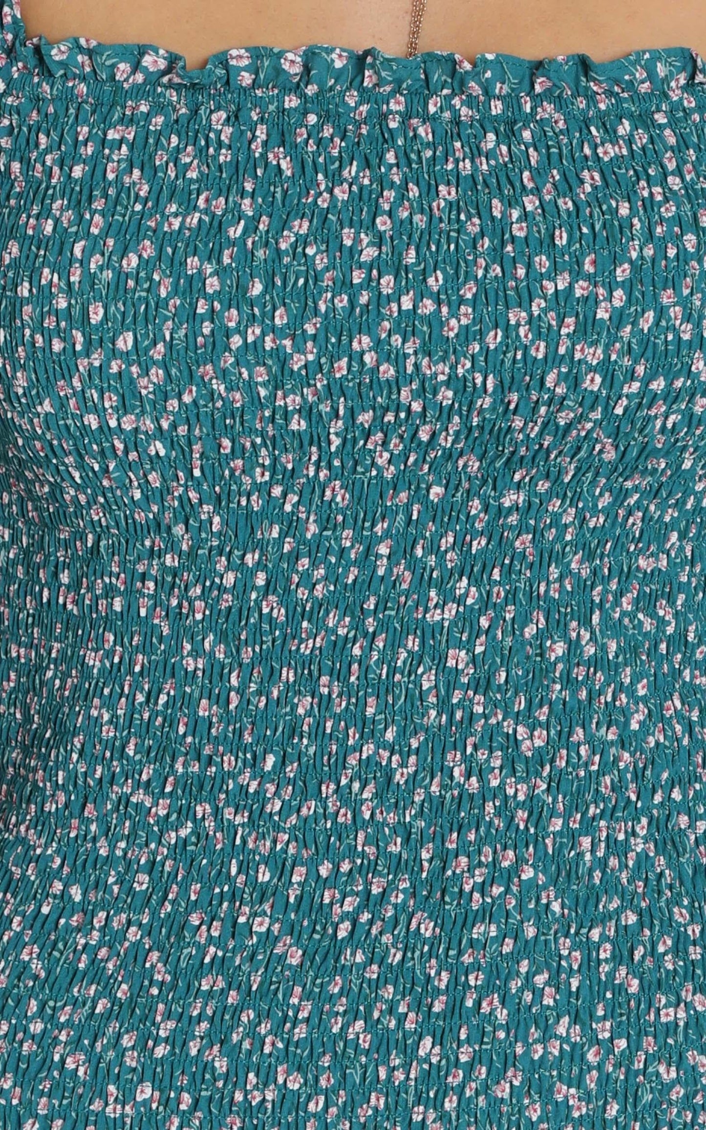 Gemma Ruched Dress in Teal Floral