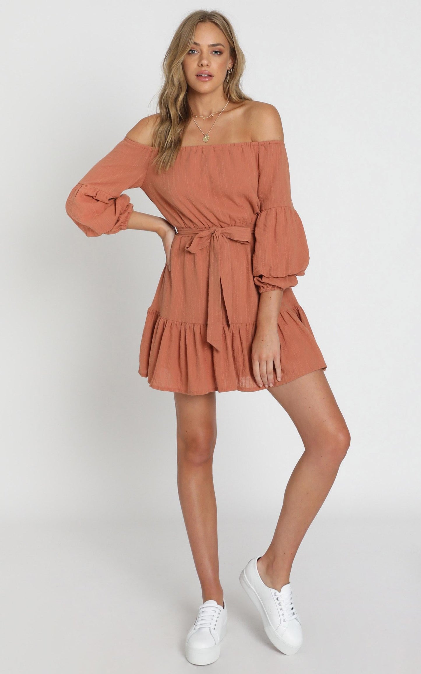Getting It Right The First Time Off Shoulder Mini Dress in Pink