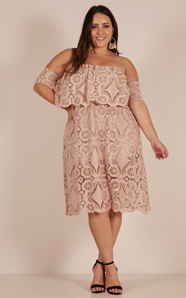 Get Ready Dress In Beige Lace