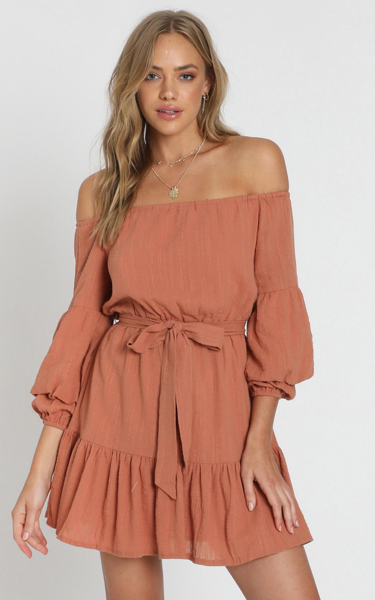 Getting It Right The First Time Off Shoulder Mini Dress in Pink