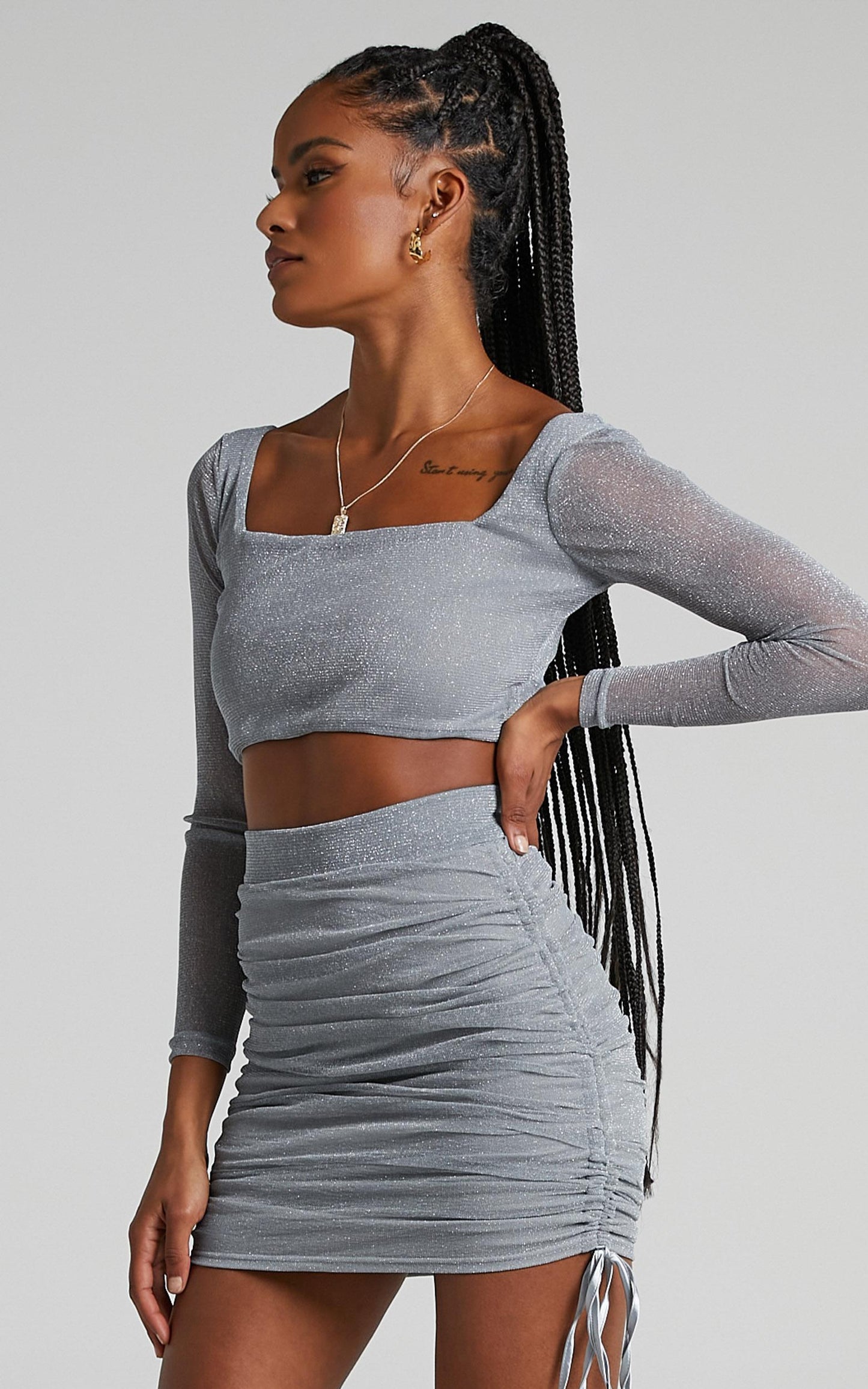 Glitter Two Piece Set in Silver