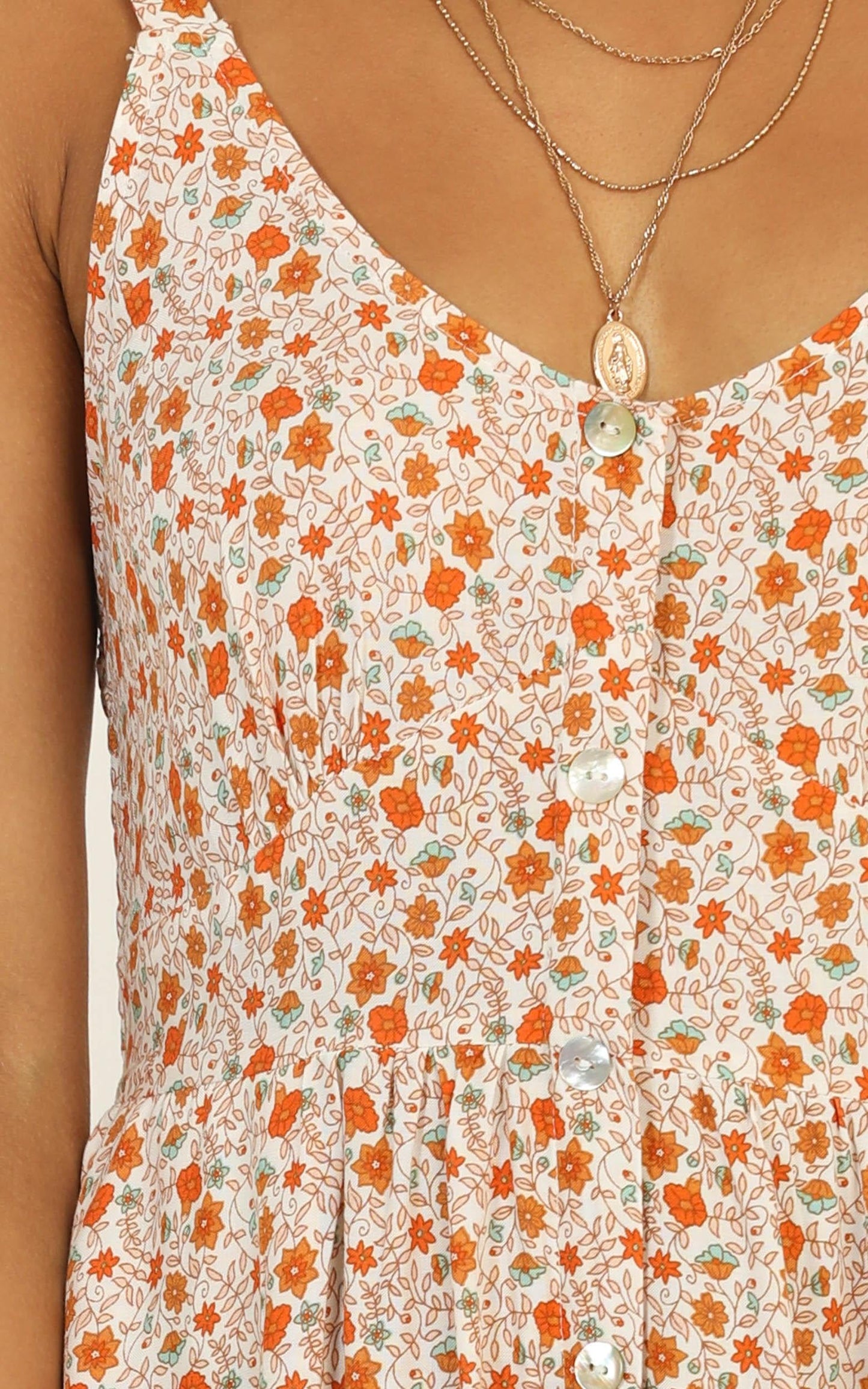 Golden Summer Midi Dress in Orange Floral