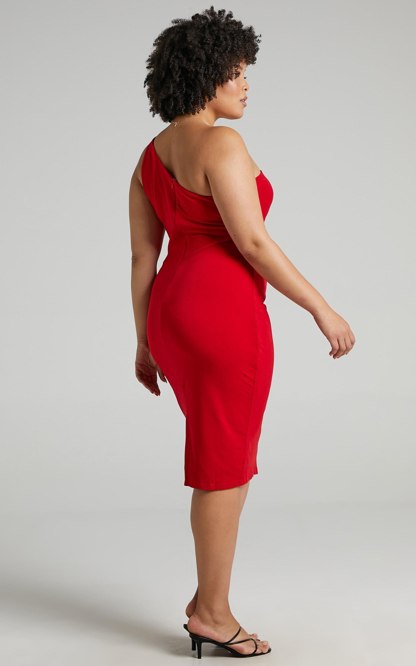 Got Me Looking One Shoulder Bodycon Midi Dress in Red