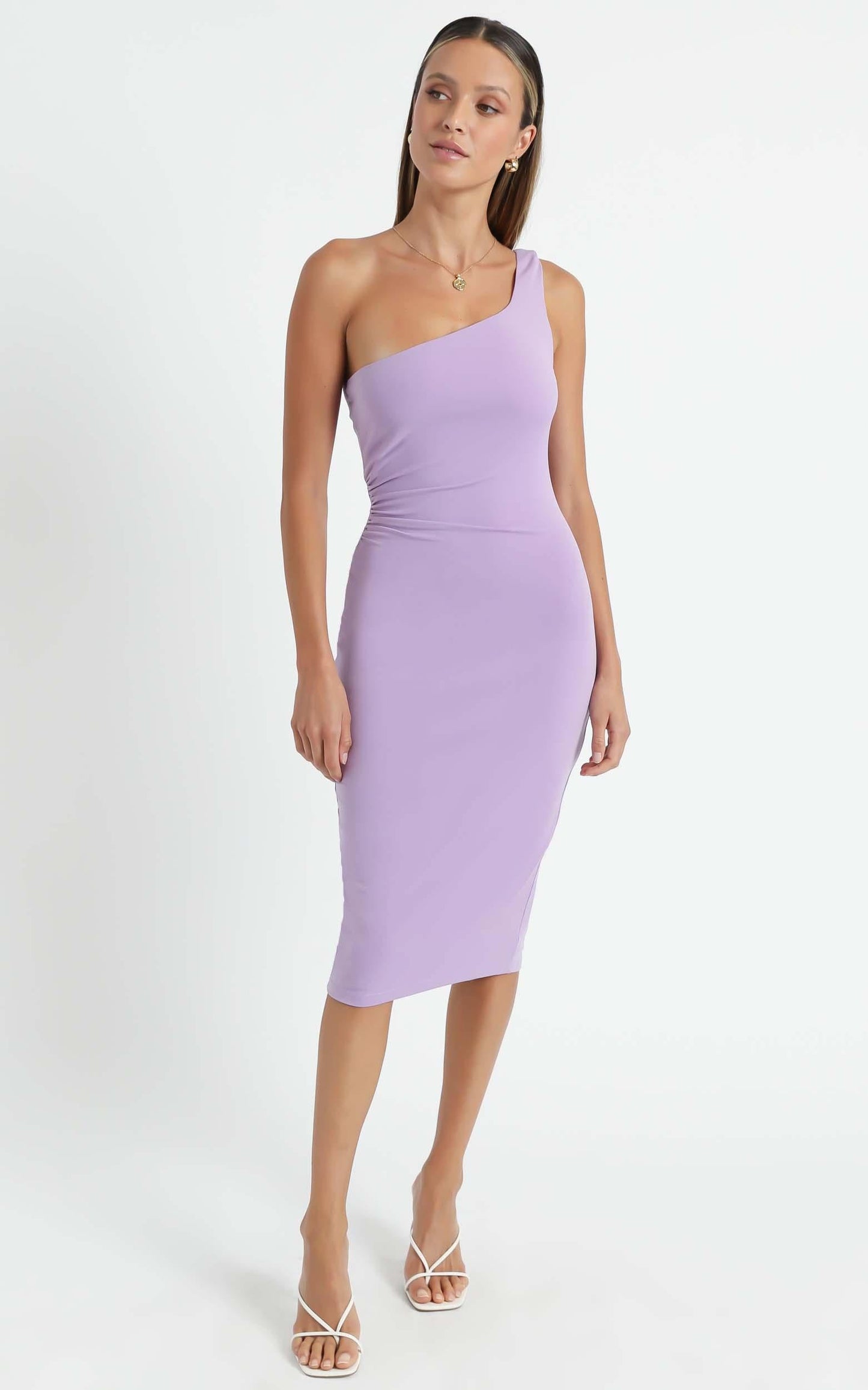 Got Me Looking One Shoulder Bodycon Midi Dress in Lilac