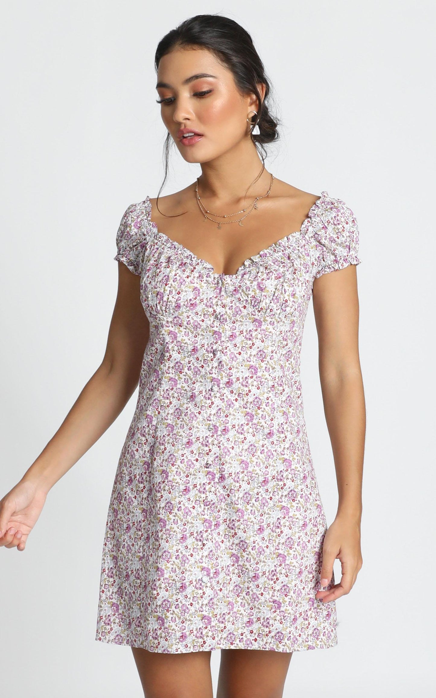 Greta Mini Dress In Purple Floral