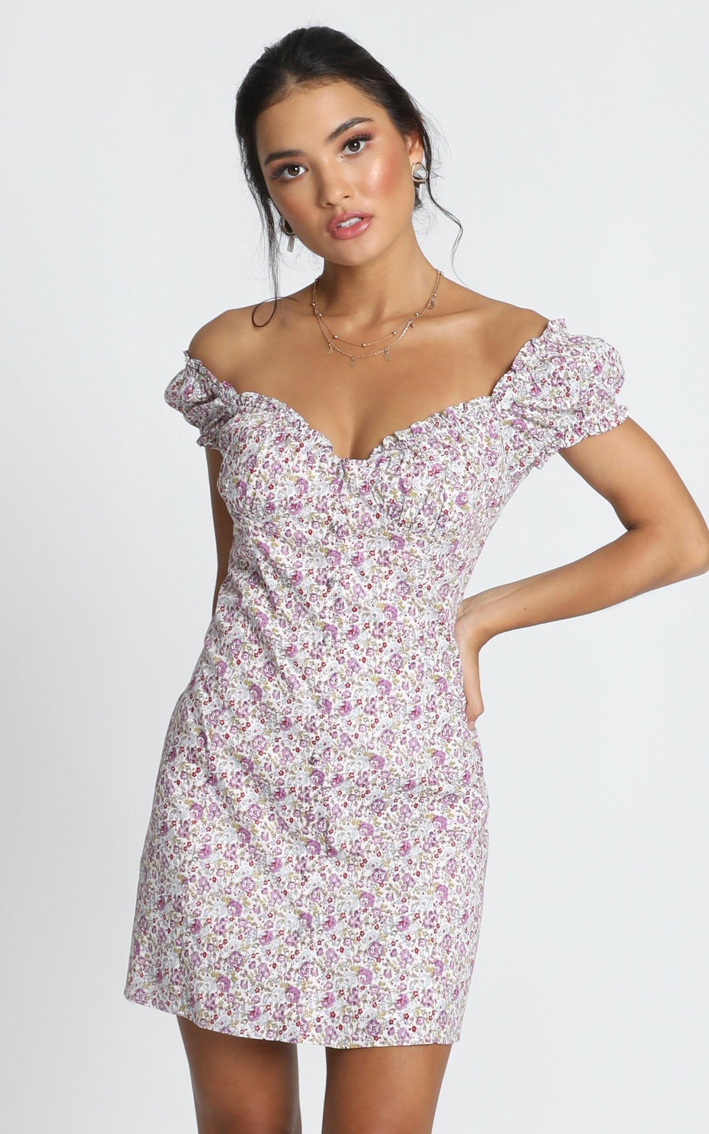 Greta Mini Dress In Purple Floral