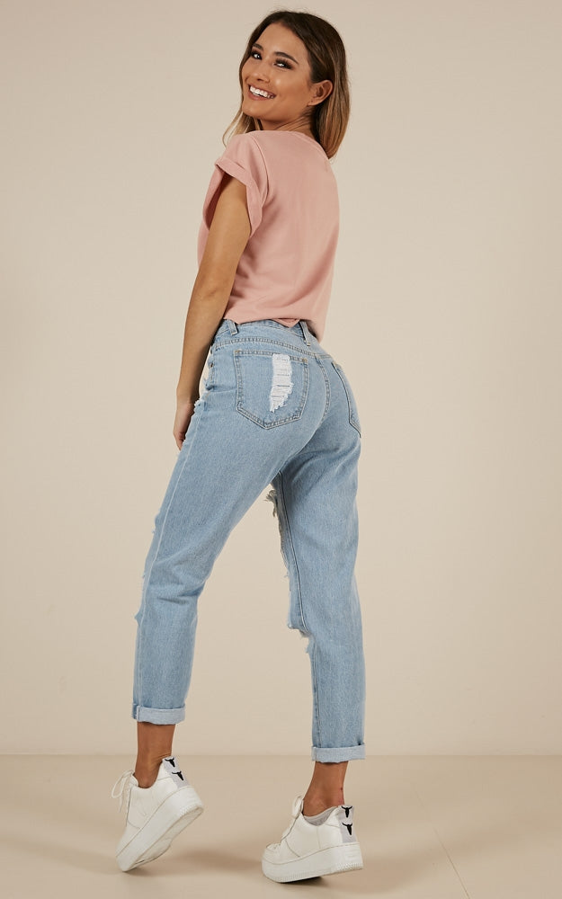 Hailey Ripped Jeans In Light Wash Denim