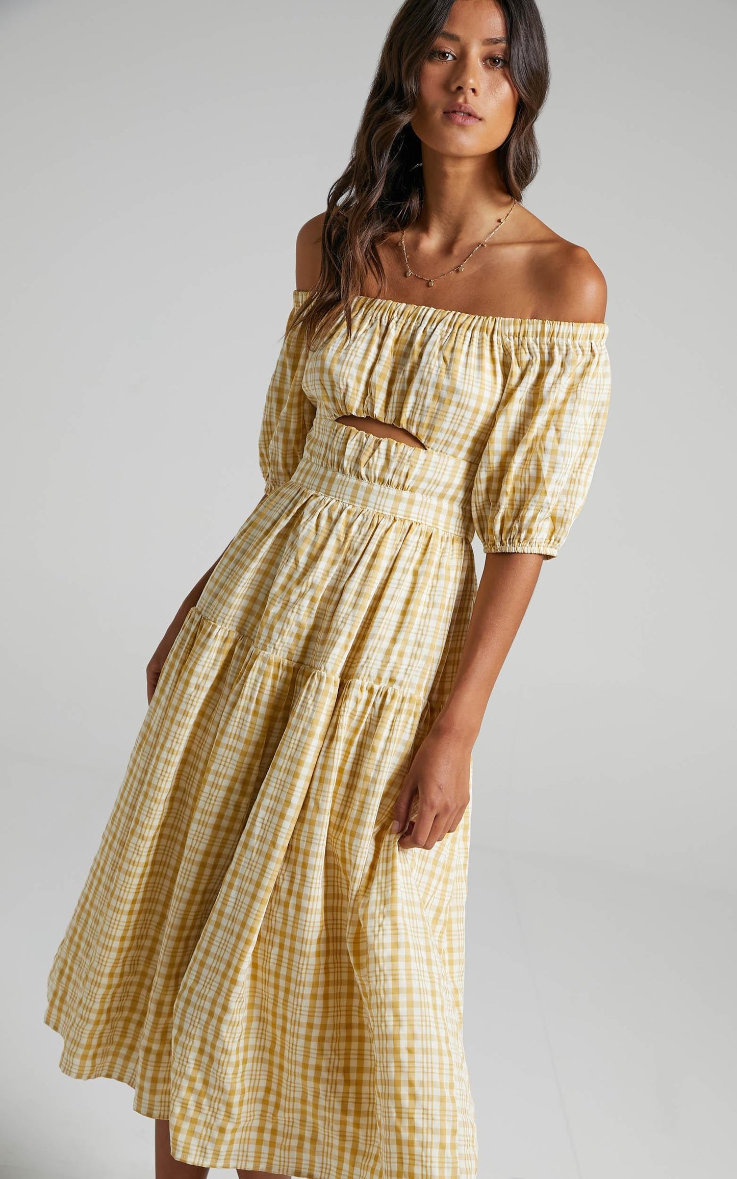 Helina Dress in Mustard Check