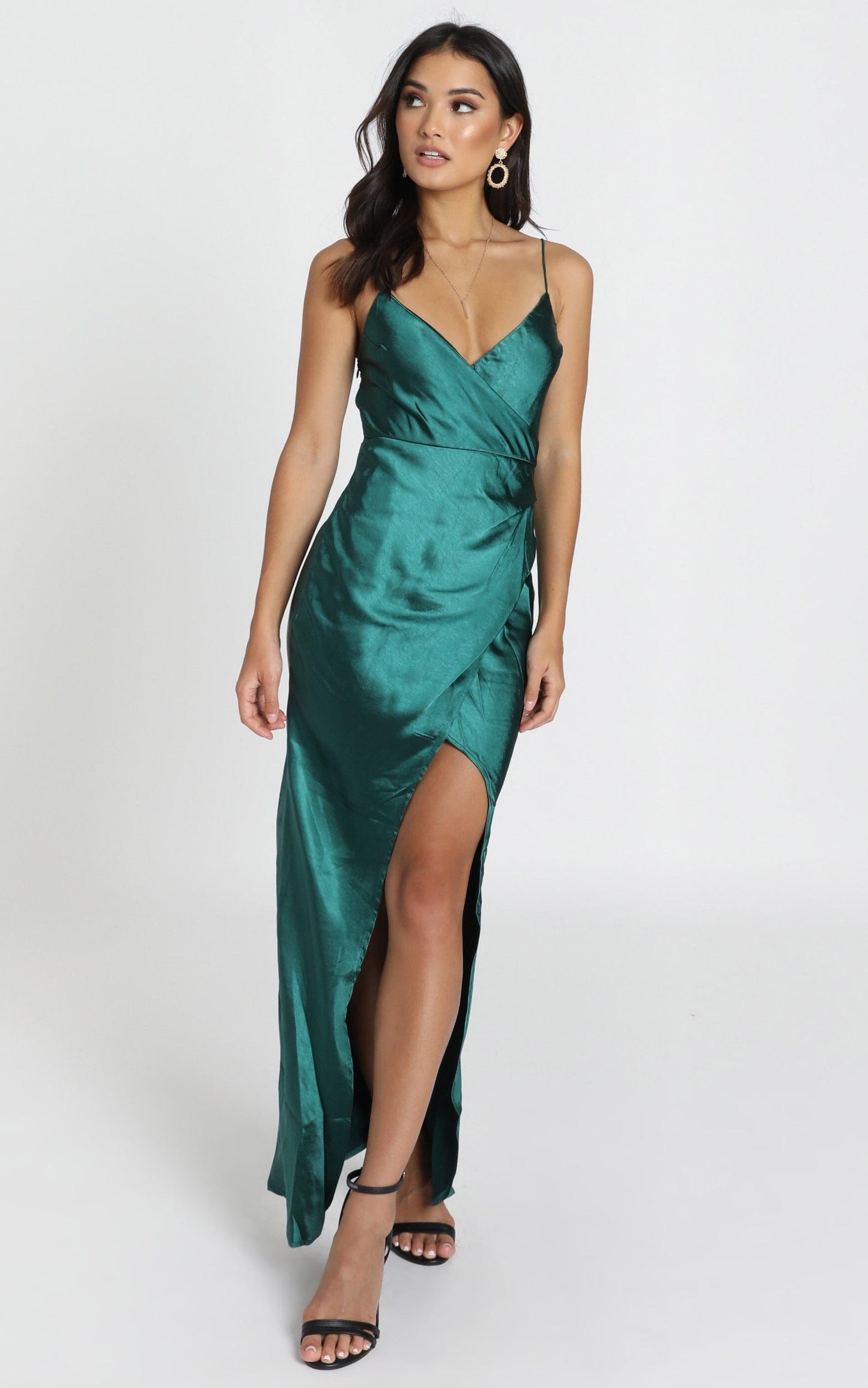 Hold Me Maxi Dress In Teal Satin