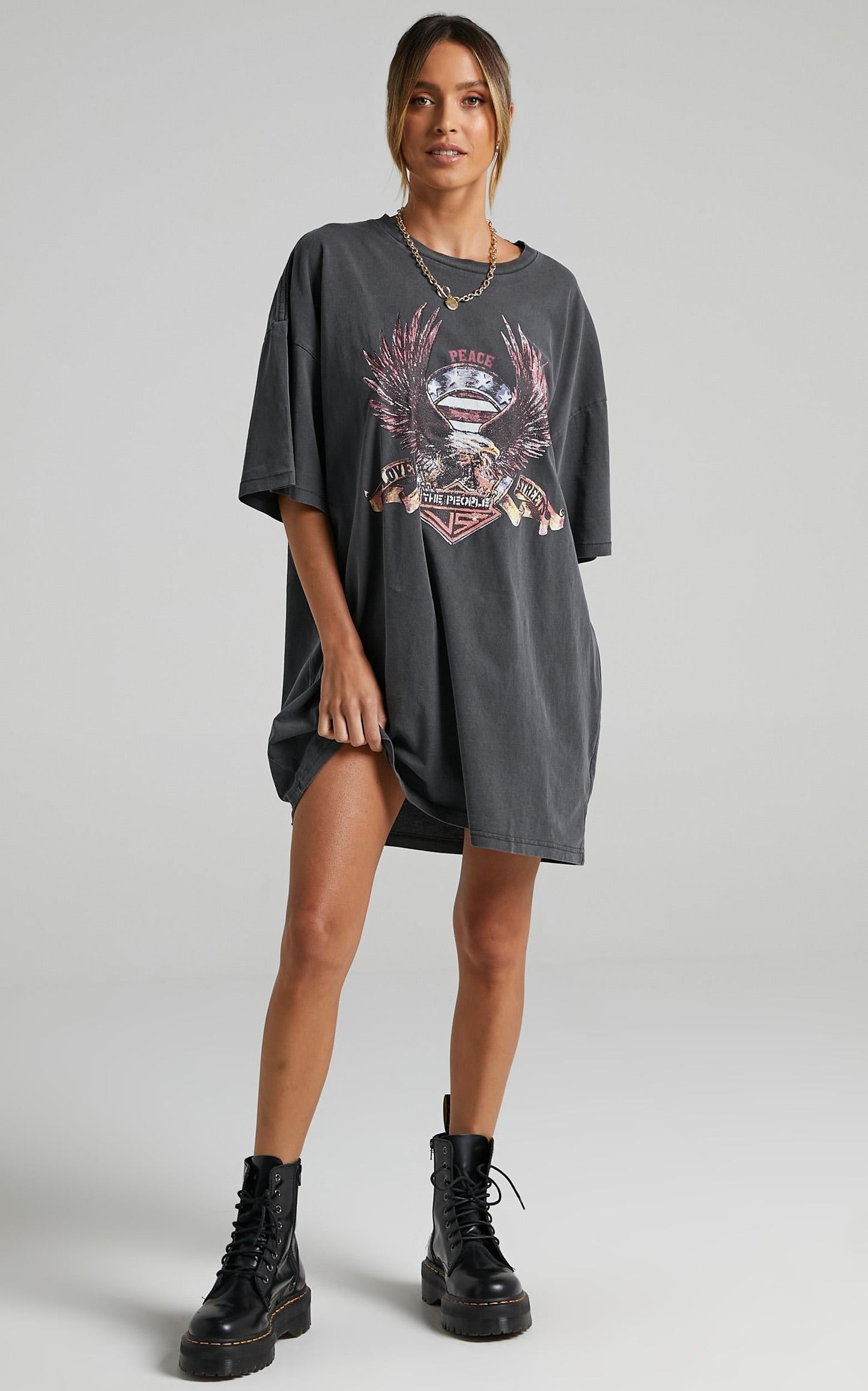 The People Vs - United Eagle Tee Dress in Vintage Black