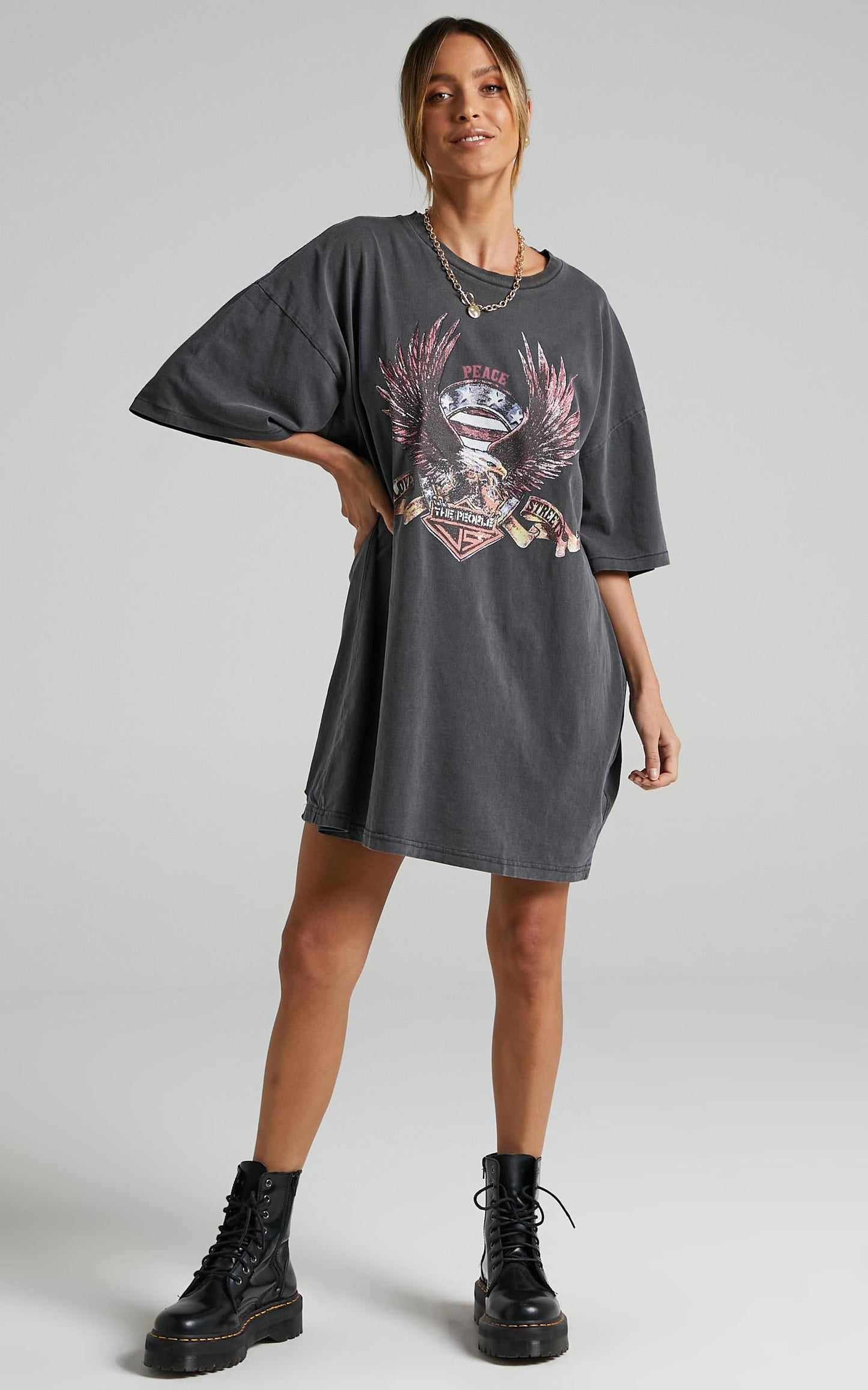 The People Vs - United Eagle Tee Dress in Vintage Black