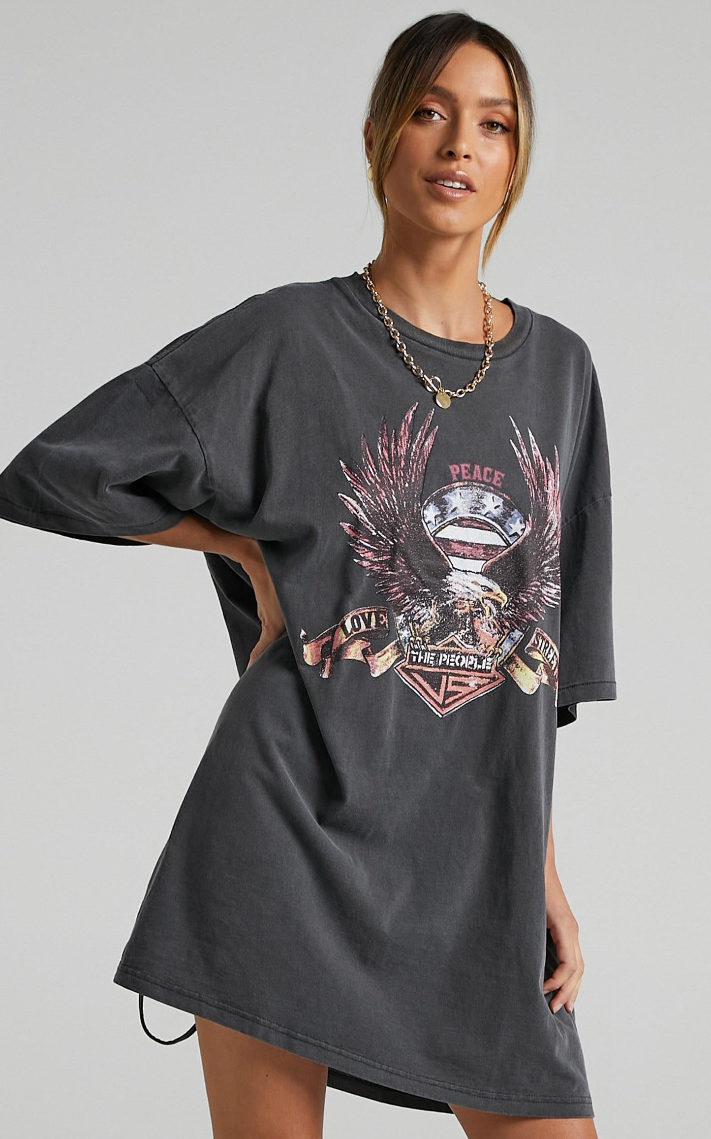 The People Vs - United Eagle Tee Dress in Vintage Black