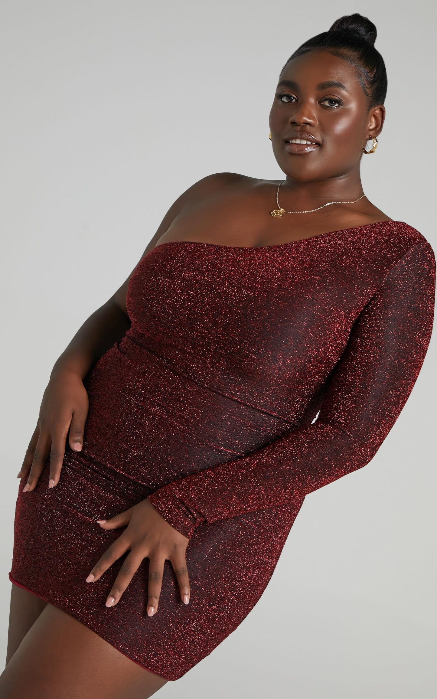 I Do What I Want One Shoulder Mini Dress in Wine Lurex